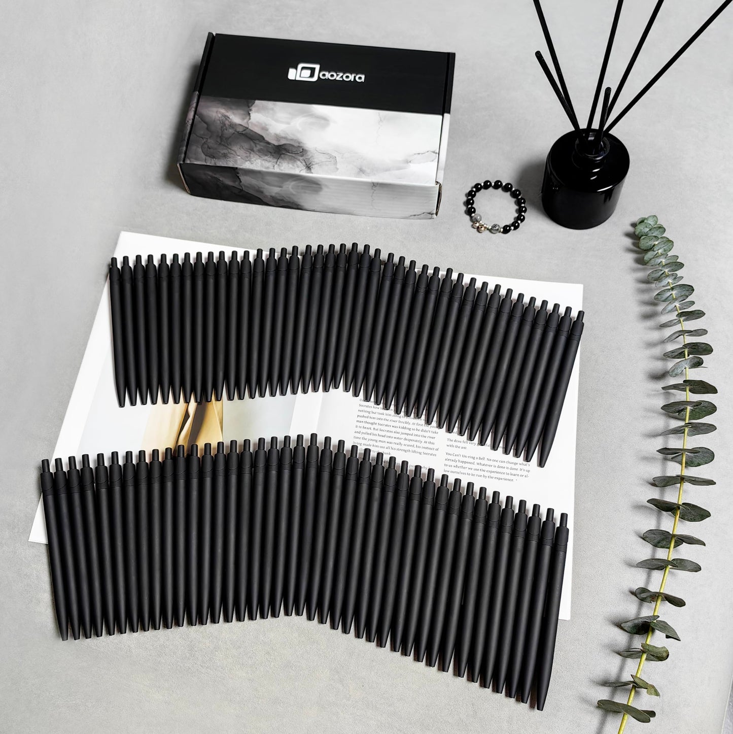 Aozora Pens Bulk,80 Pack Black Click Pens No Bleed,Wholesale Retractable Ballpoint Pens Medium