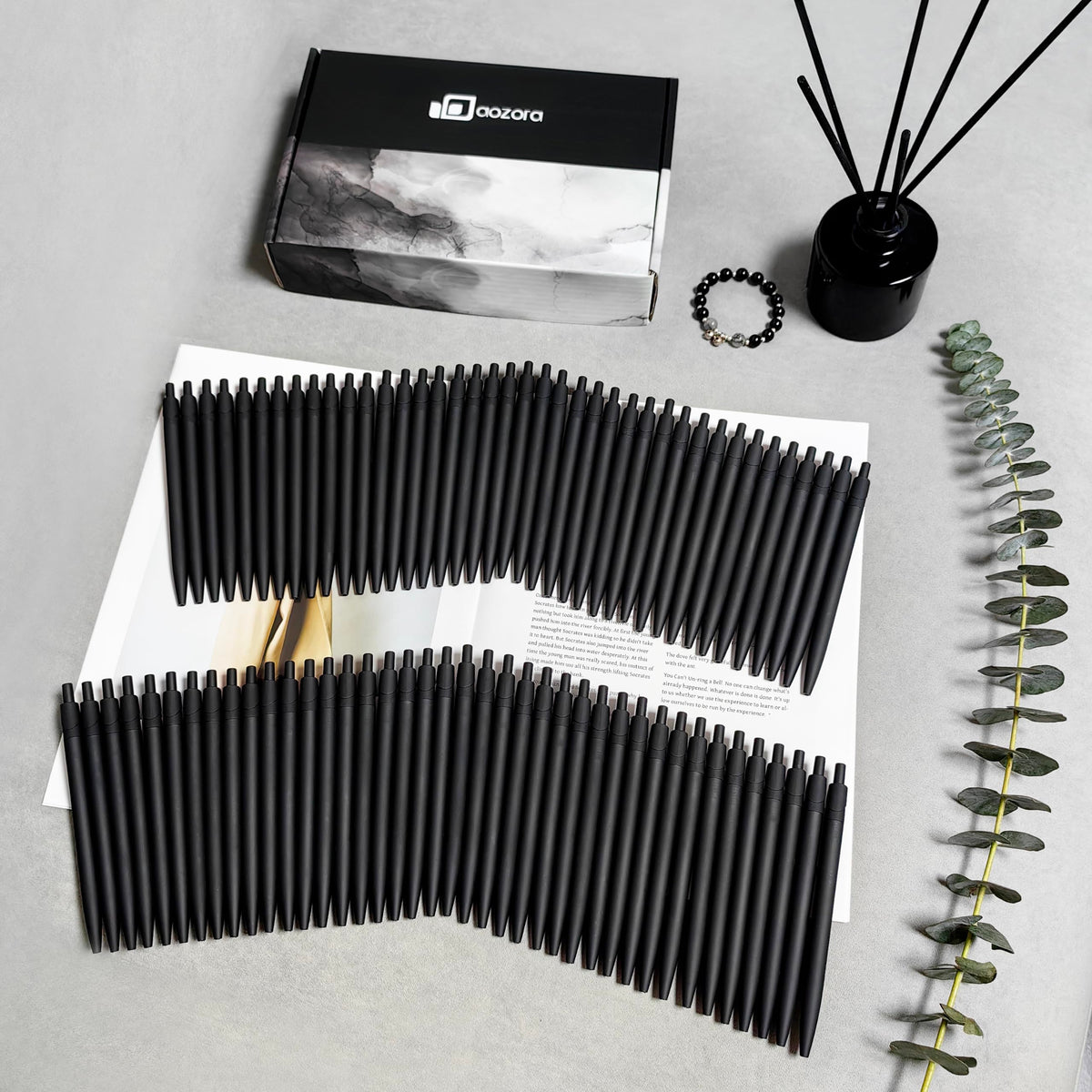 Aozora Pens Bulk,80 Pack Black Click Pens No Bleed,Wholesale Retractable Ballpoint Pens Medium
