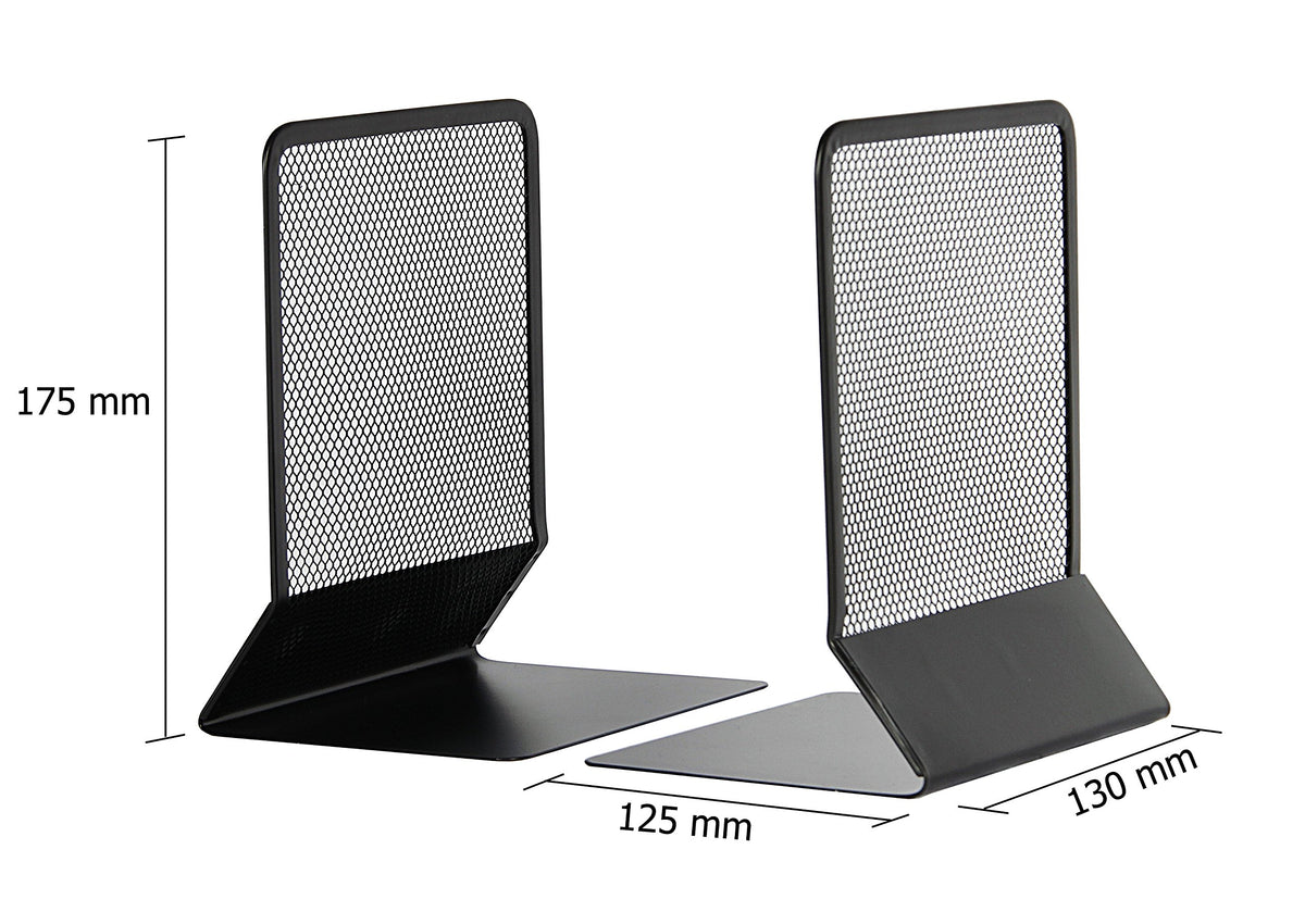 OSCO Black Wiremesh Bookends | 1 Pair | Two Bookends | Shelves & Bookcases | H17.5 x W12.5 x D13 cm
