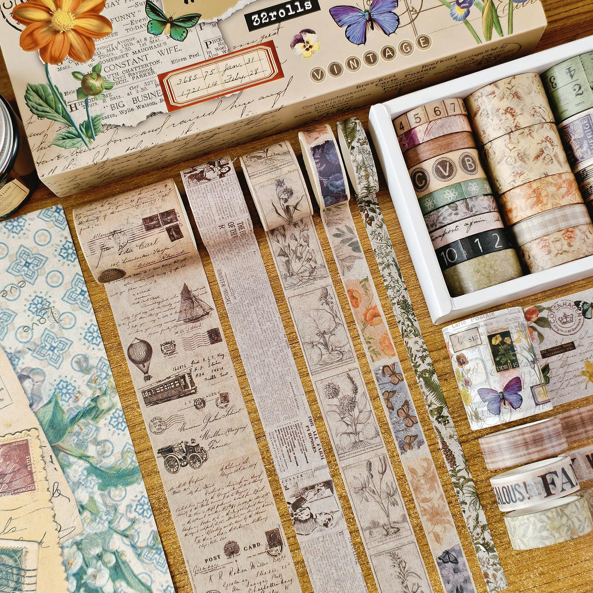 32 Rolls Vintage Rainbow Washi Tape Set Aesthetic Decorative scrapbook Tape