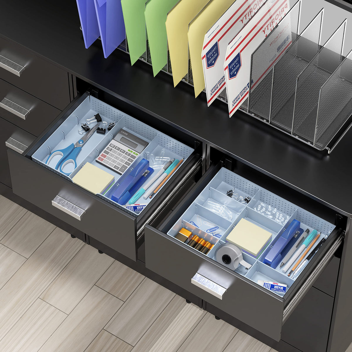 Simple Houseware Drawer Organizer Tray, 9 Adjustable Compartments, Blue