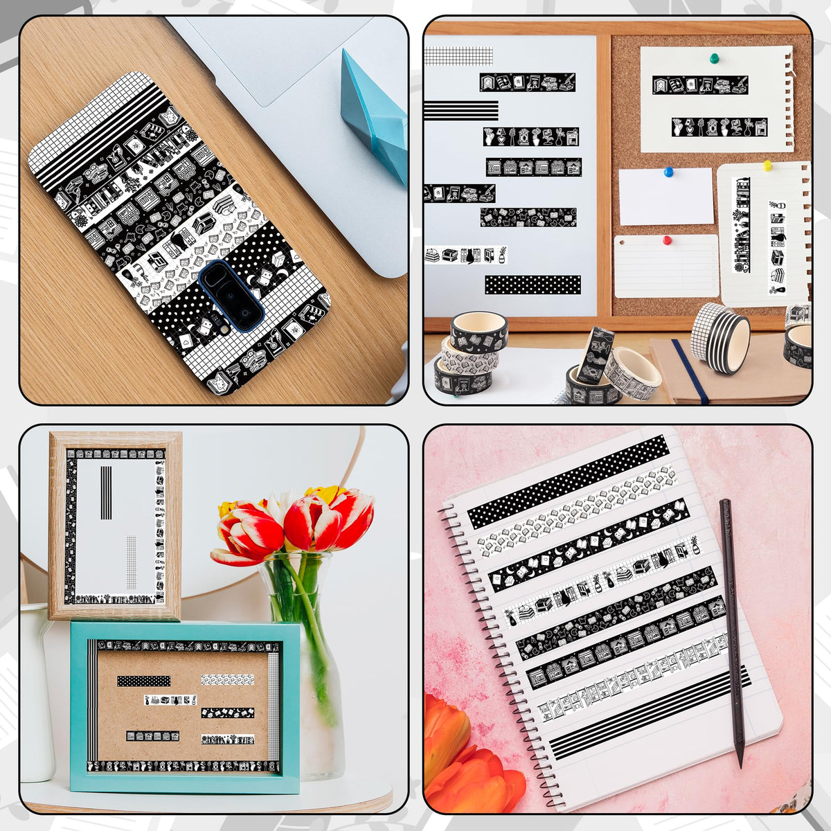 BkeeCten12 Rolls Black White Reading Book Library Theme Designs Washi Tape