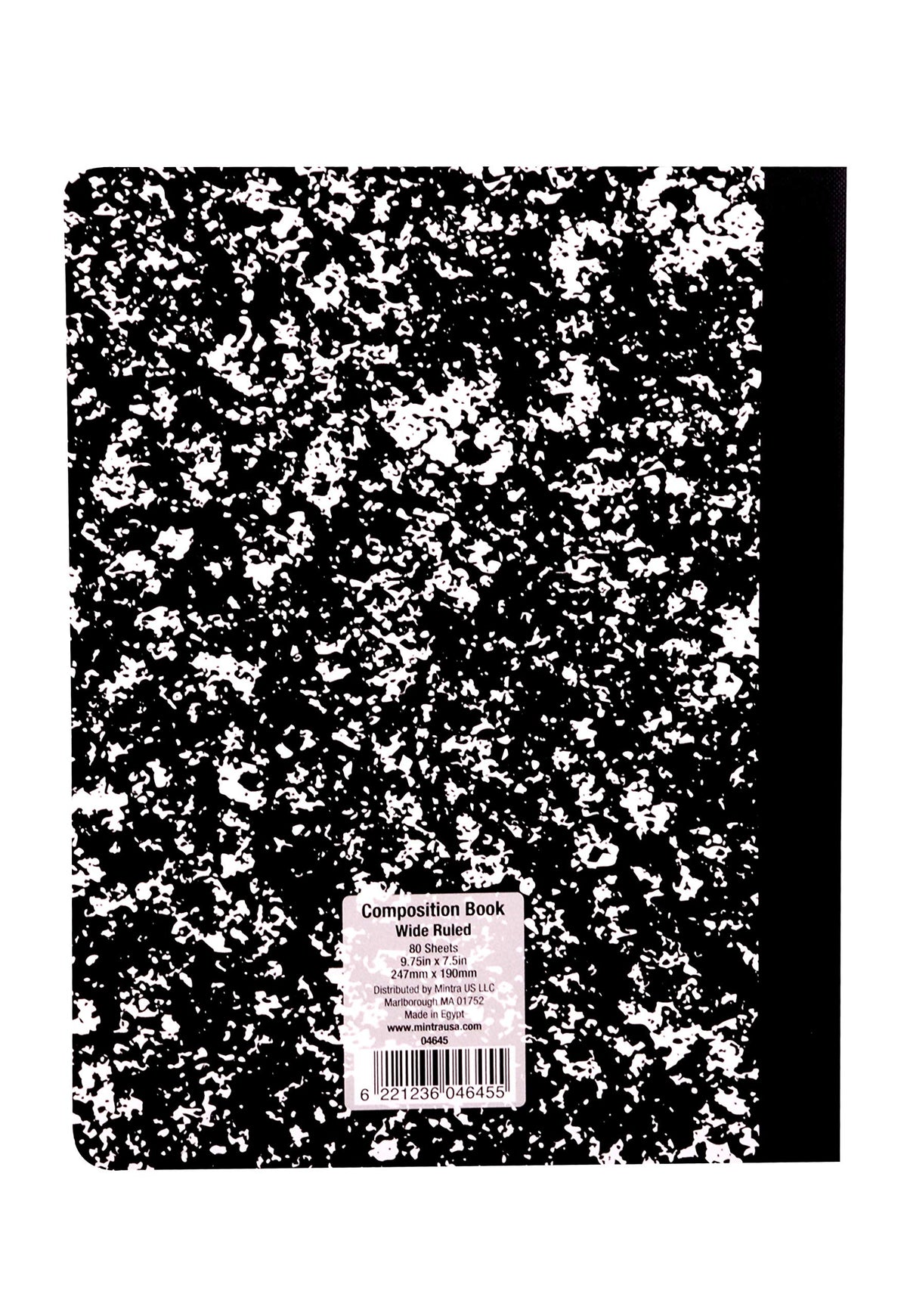 Mintra Office Composition Books - Sturdy Flexible Cover (4 Pack, Black Marble Comp - Wide Ruled)