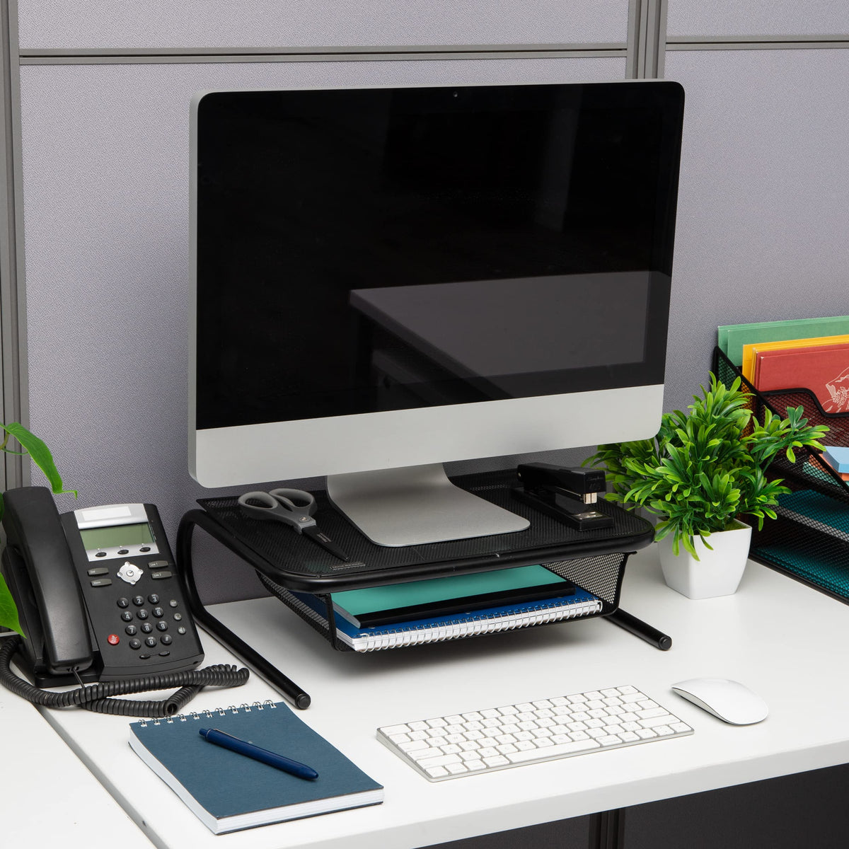 Mind Reader Monitor Stand, Ventilated Laptop Riser, Desktop Organizer, Paper Tray, Metal Mesh