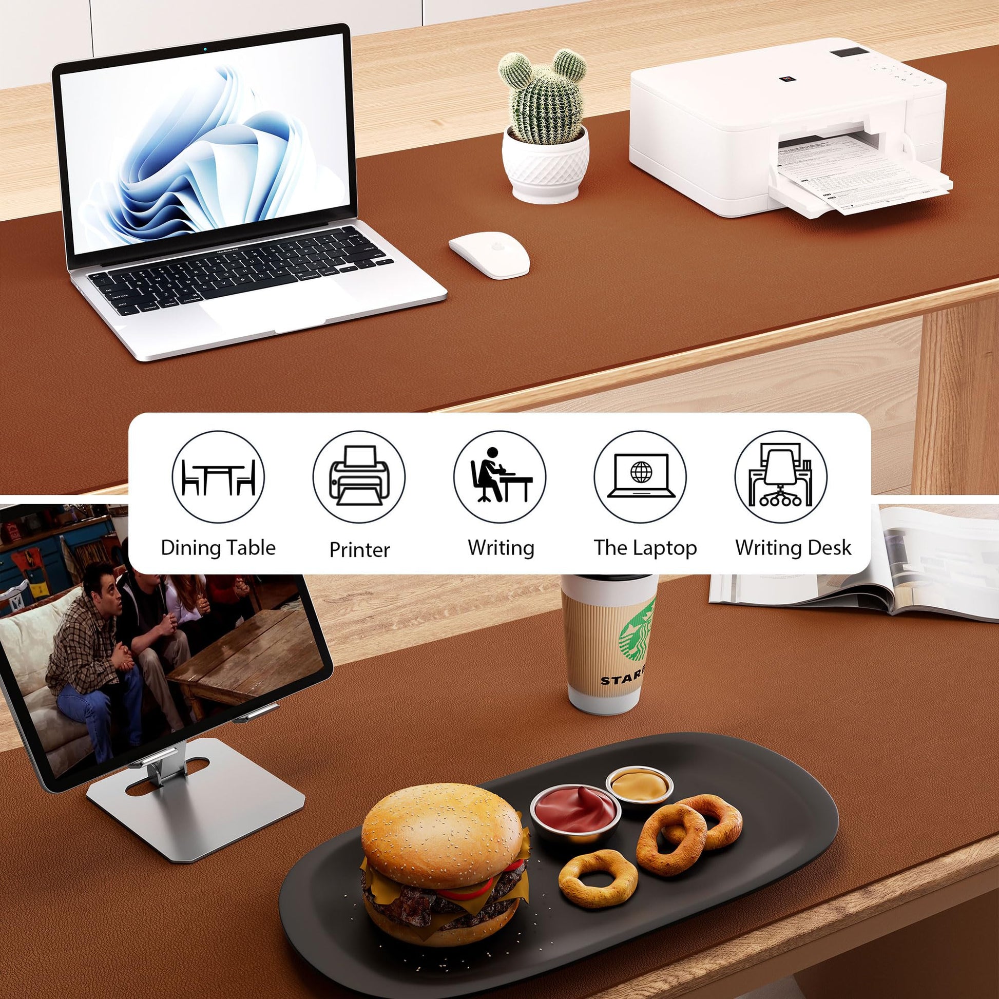 Aothia Leather Desk Pad Protector - Large Mouse Pad, Office Mat, Non-Slip PU Leather Blotter