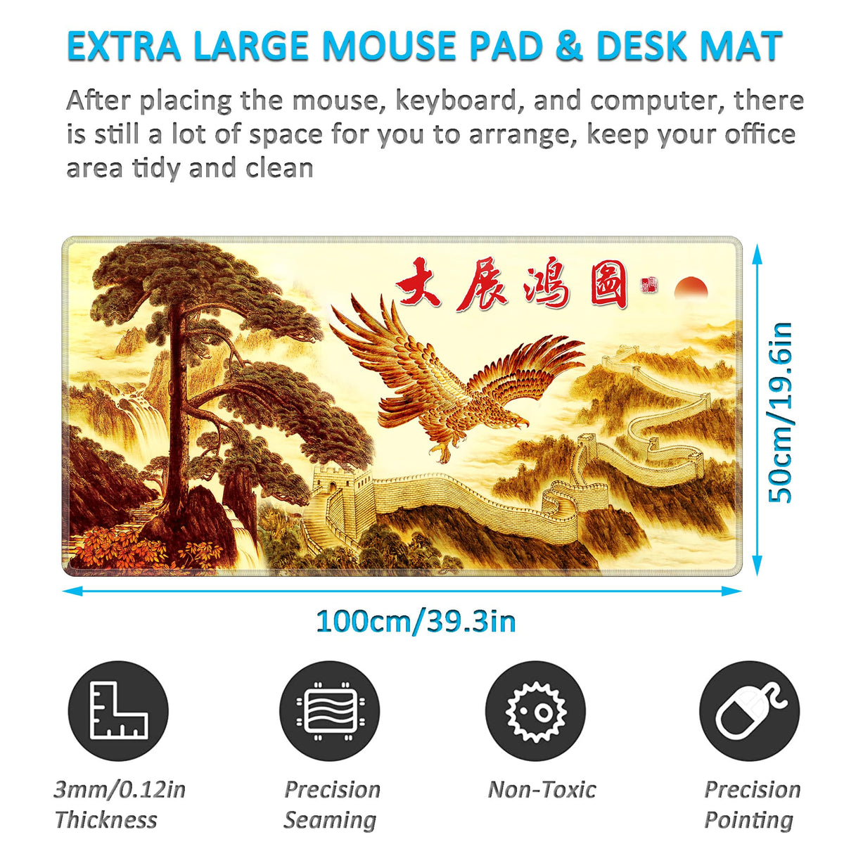 LL-COEUR XXL Landscape Gaming Mouse Pad Computer Keyboard Mat Office Desk Pad (Eagle, 39.3" x 19.6"