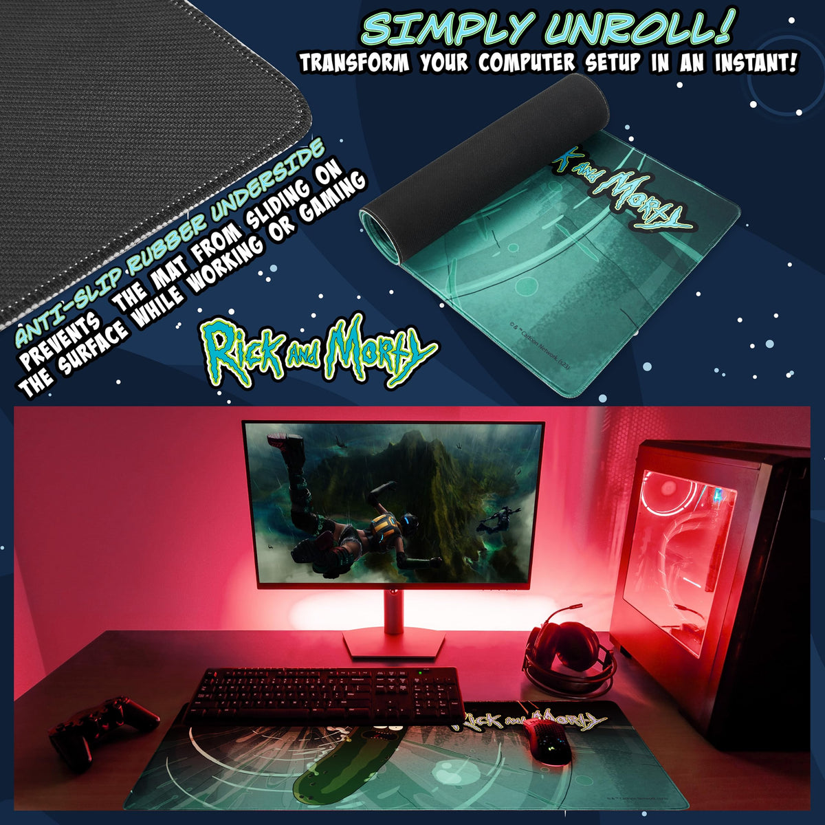 Rick and Morty Desk Pad Large Mouse Mat 31.2 x 13.9 Desk Protector Mat PC Laptop Keyboard and Mouse
