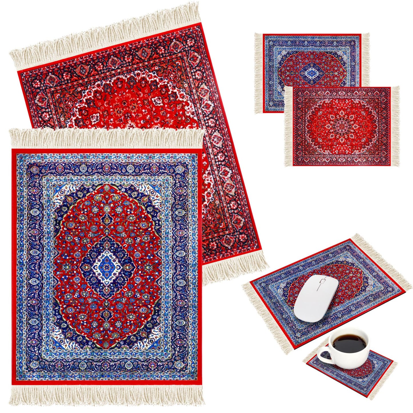 Hushee 4 Pcs Style Carpet Mouse Pad Mini Oriental Floral Rug, Classic Style