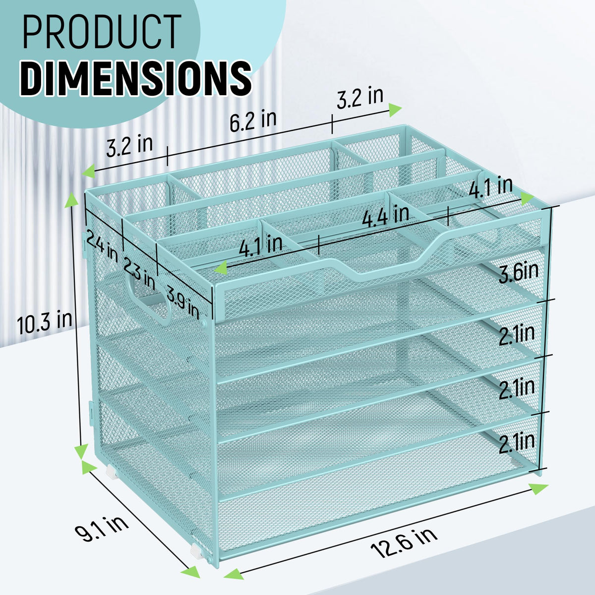Docnest 5 Tier Mesh Desk Organizer with Removable Tray&Pen Holder, Blue