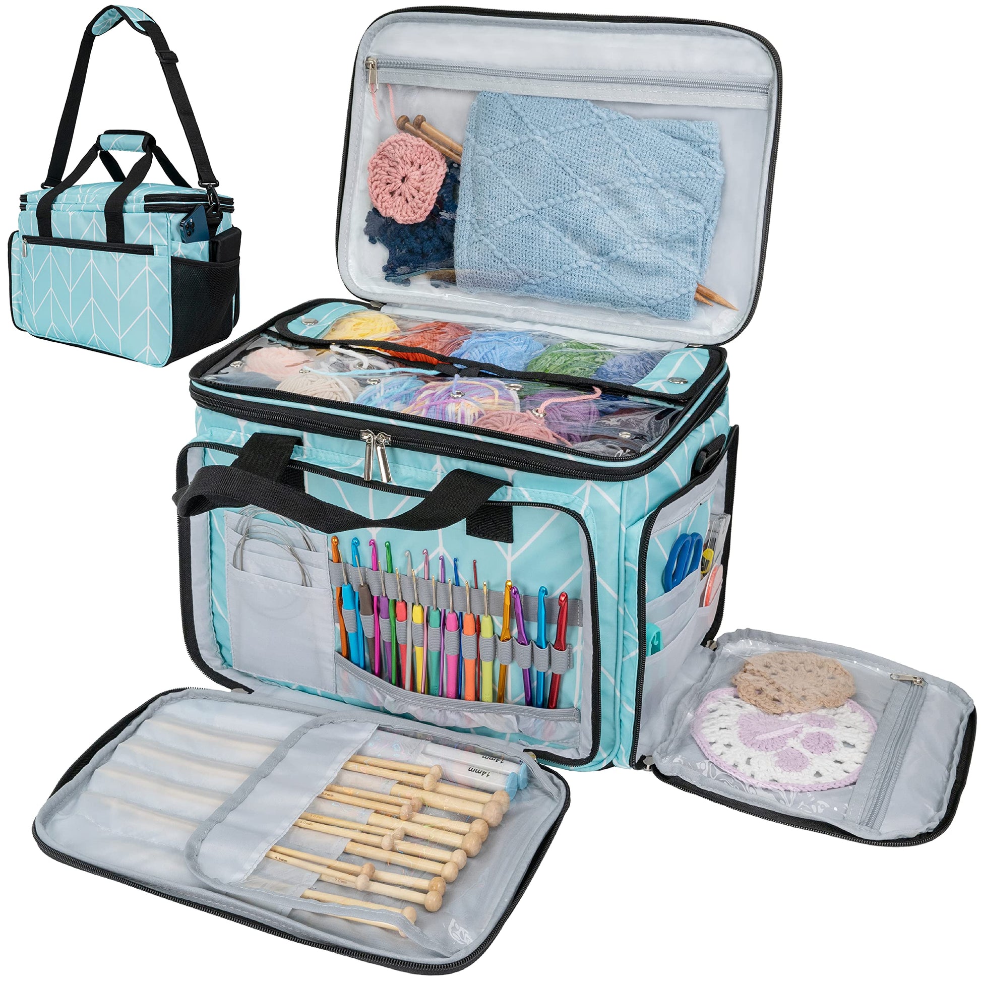 PAVILIA Large Knitting Yarn Storage Bag Crochet Organizer for Knitter, Teal