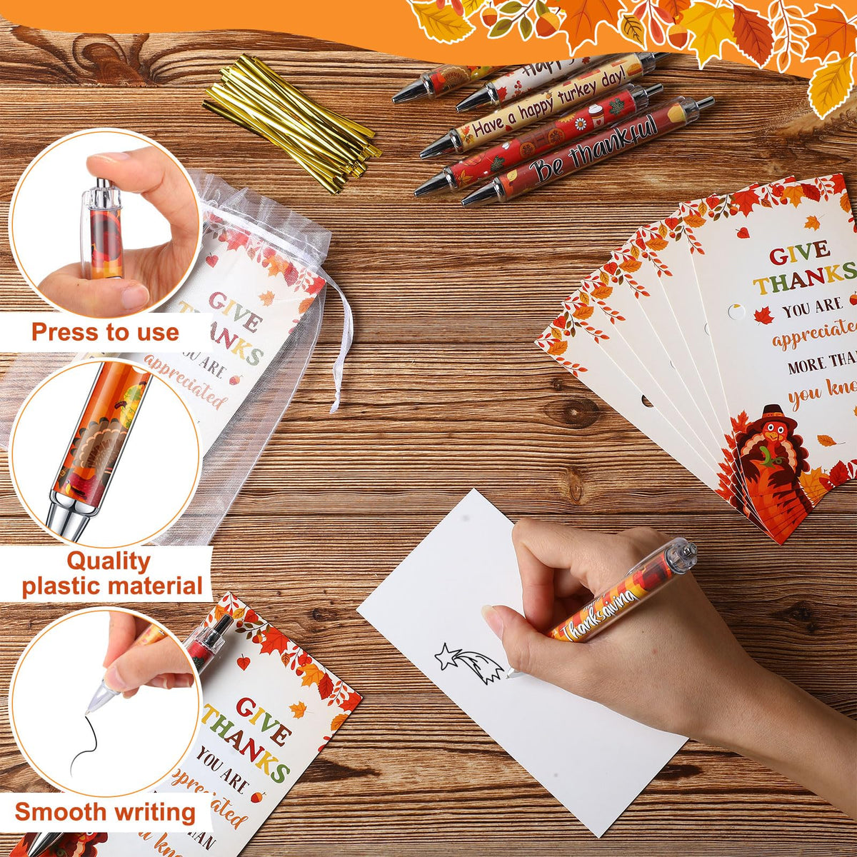 Marspark 30 Sets Fall Gifts Bulk Thanksgiving Ballpoint Pens and Cards