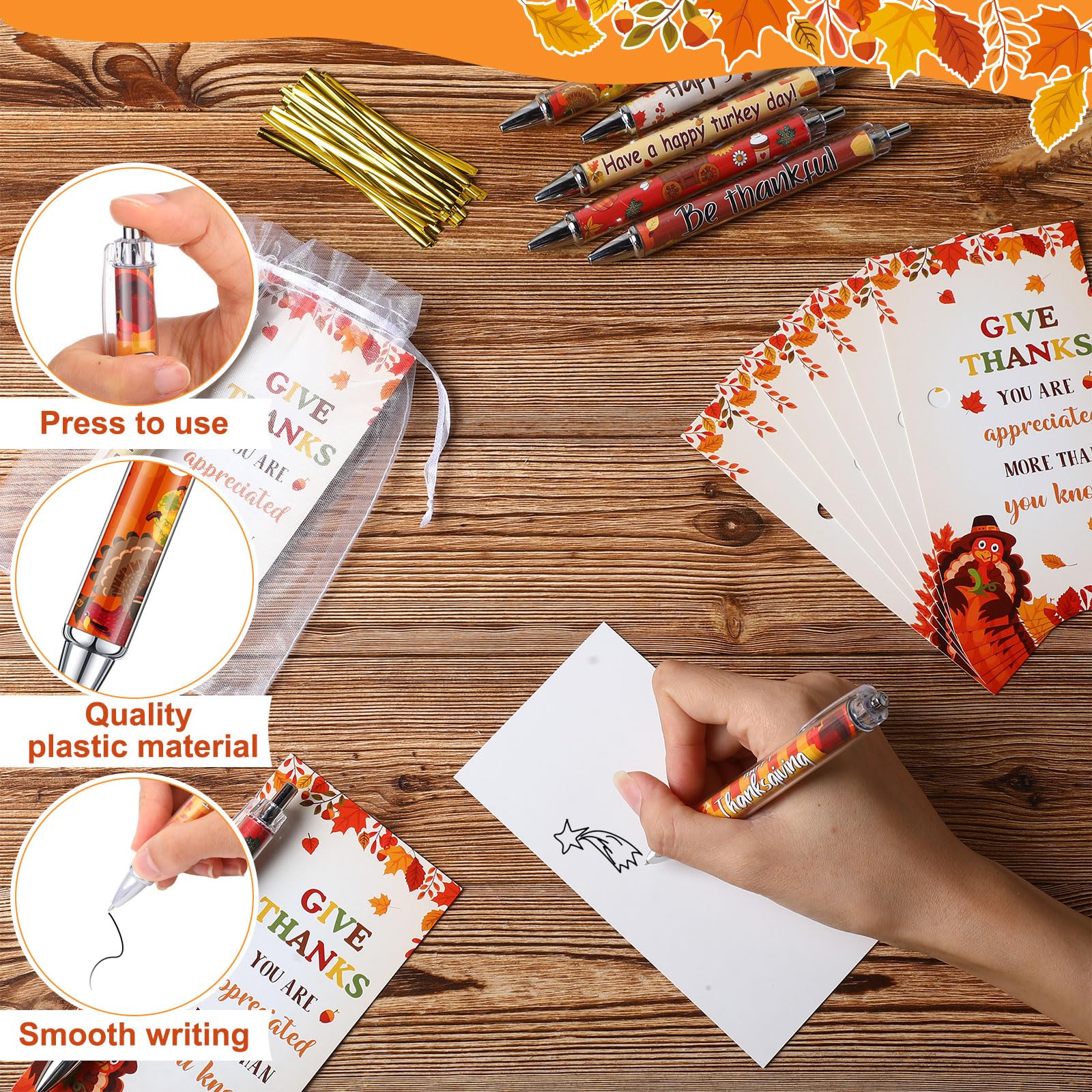 Marspark 30 Sets Fall Gifts Bulk Thanksgiving Ballpoint Pens and Cards