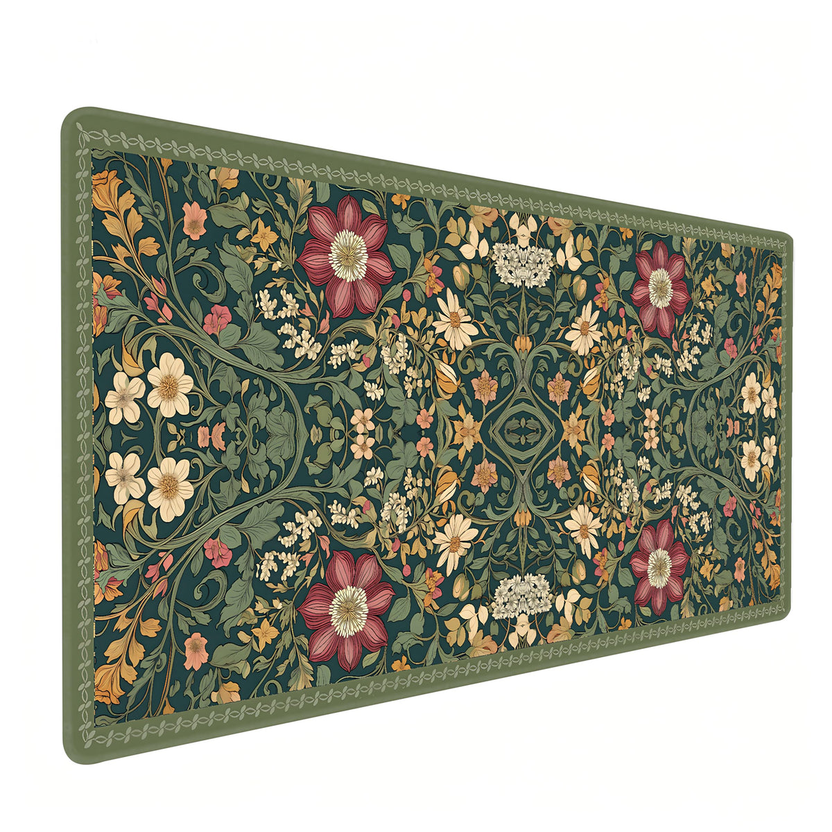 Cute Floral Aesthetic Dahlia Gaming Mouse Pad, Dark Green Rug Desk Mat with Anti-Slip Base &