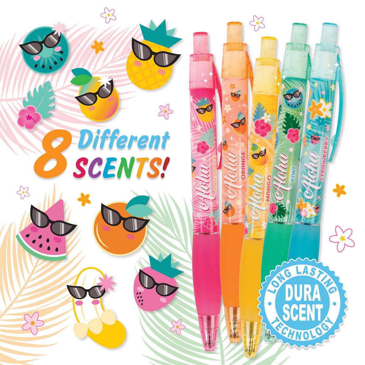 Glitter Gel Smens (2 Pack) - Aloha Unicorn Scented Pens, Colored Glitter Gel Ink, Medium Point, 8