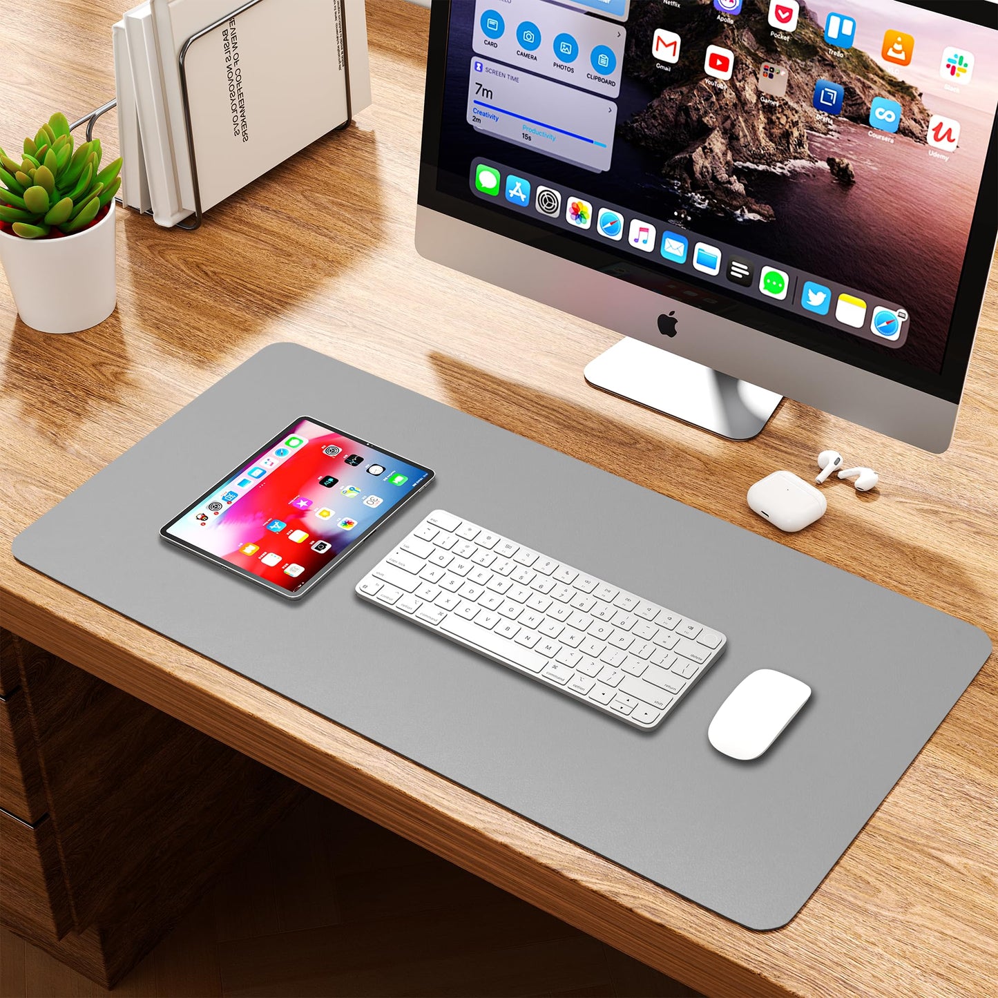 Leather Desk Pad Protector, Waterproof Mouse Pad, PU Desk Mat, Office Desk Cover, Desk Writing Mat