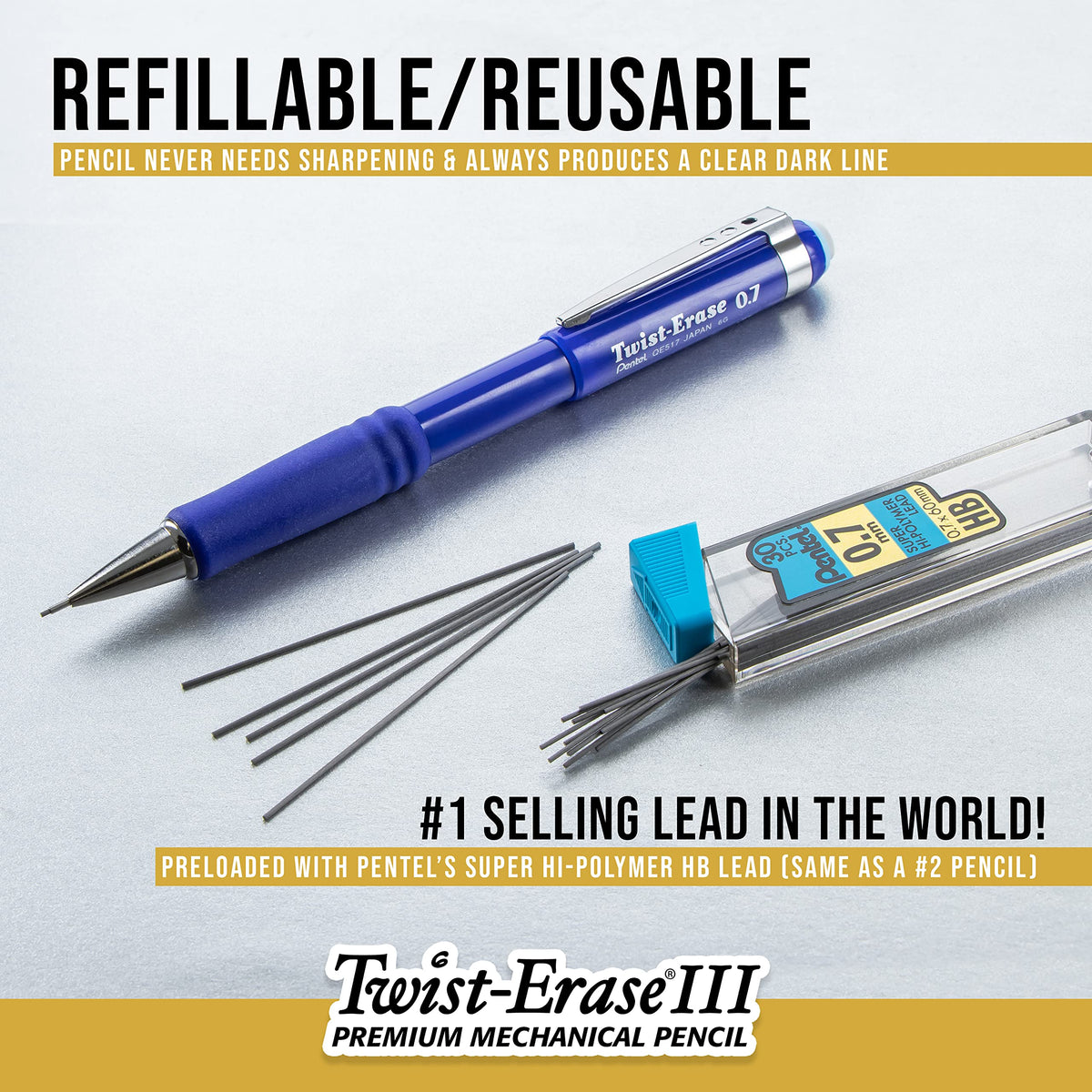 Pentel Twist-Erase III Mechanical Pencil, (0.9mm), Bold Line, Black Barrel, Pack of 4 (QE519BP4A)