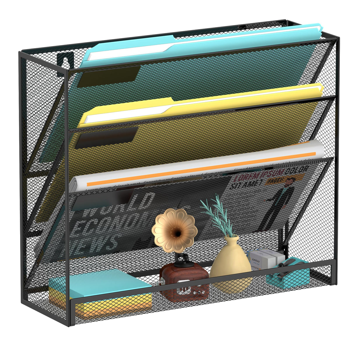 SUPEASY Wall File Organizer Mesh Office Mail Holder, Hanging Wall Organizer Magazine Rack for