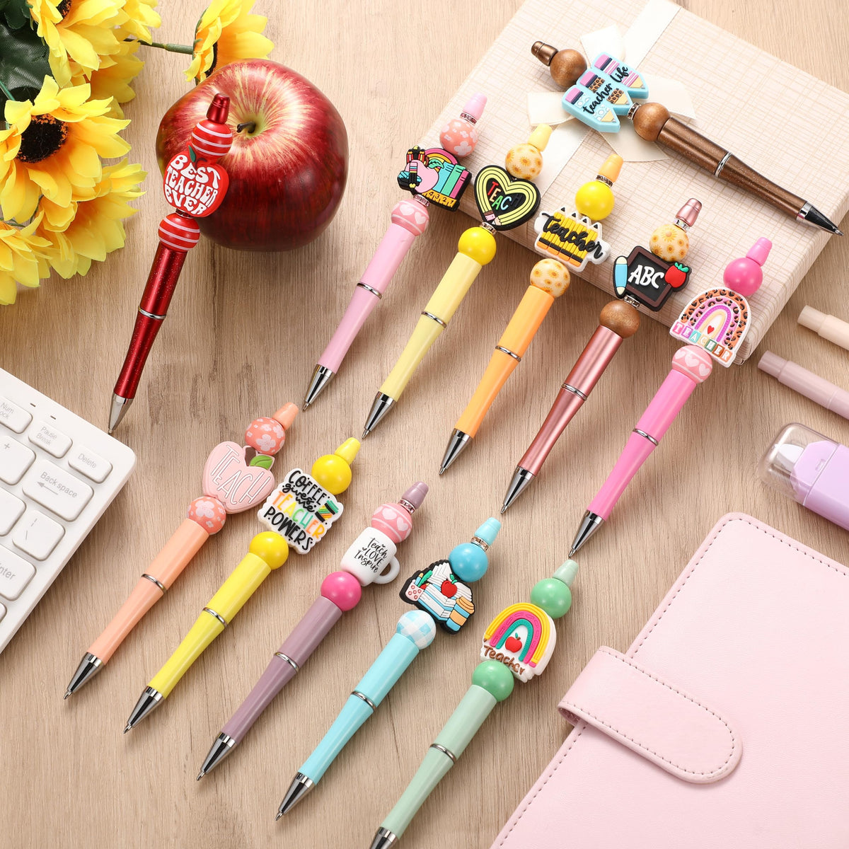 Geyee 12 Set Beadable Pens DIY Bead Pens, Multicolor, Teacher