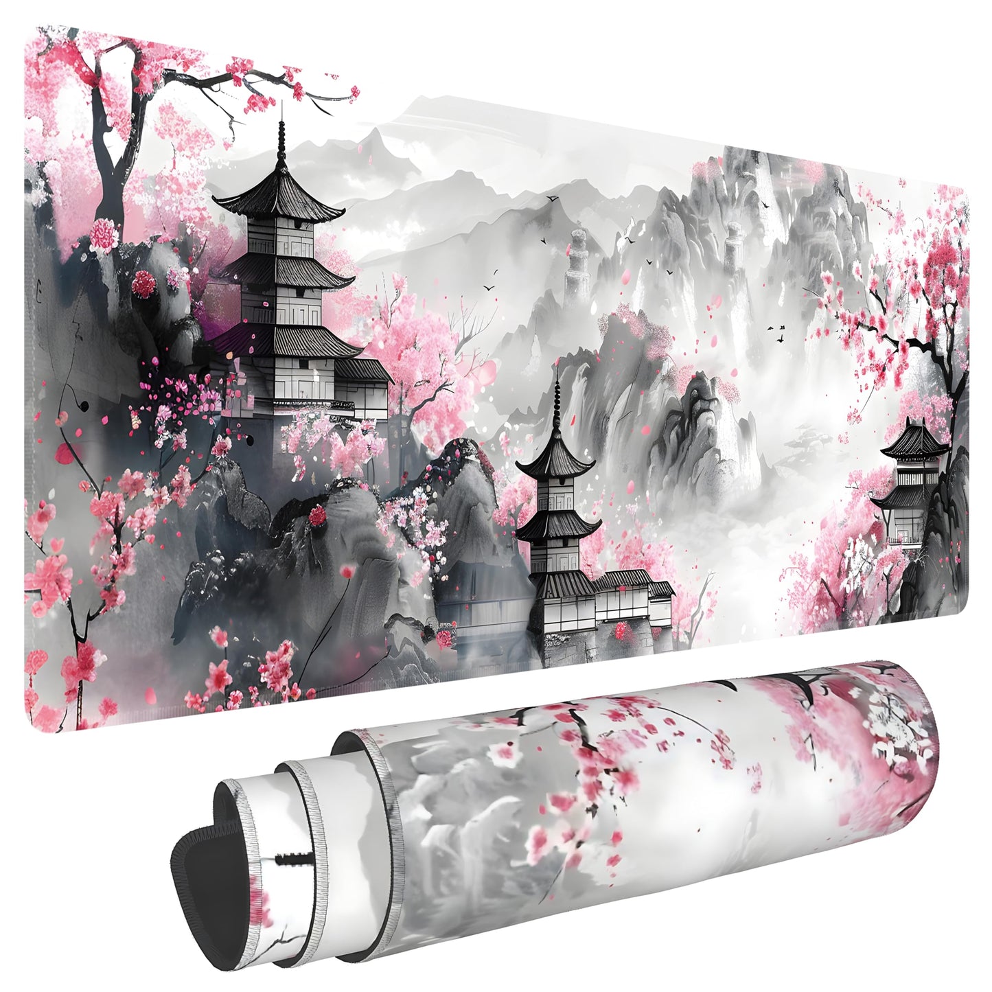 Japanese Cherry Blossom Large Mouse Pad,Gaming Keyboard Desk Pad,Extended Mouse Mat Non-Slip Rubber