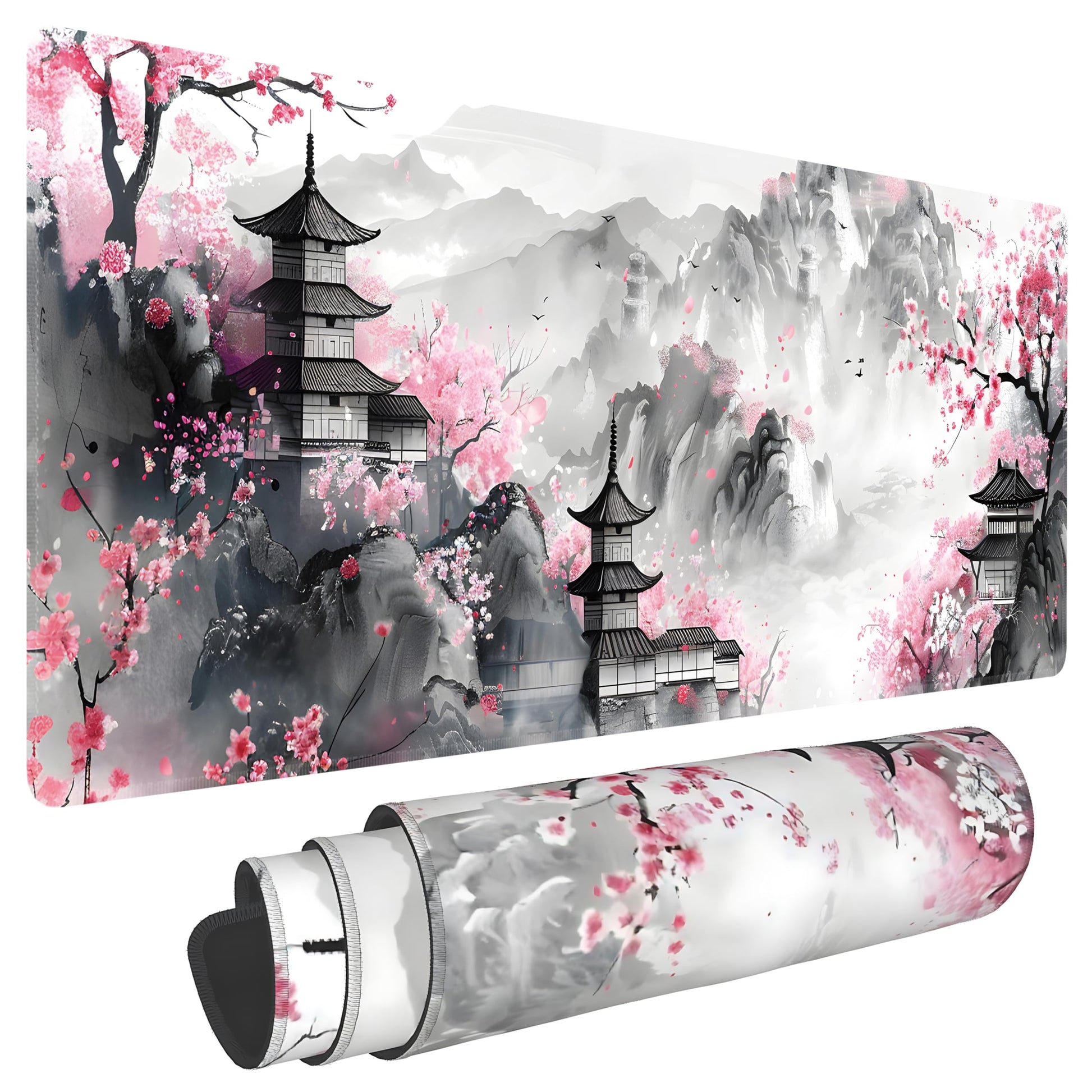 Japanese Cherry Blossom Large Mouse Pad,Gaming Keyboard Desk Pad,Extended Mouse Mat Non-Slip Rubber