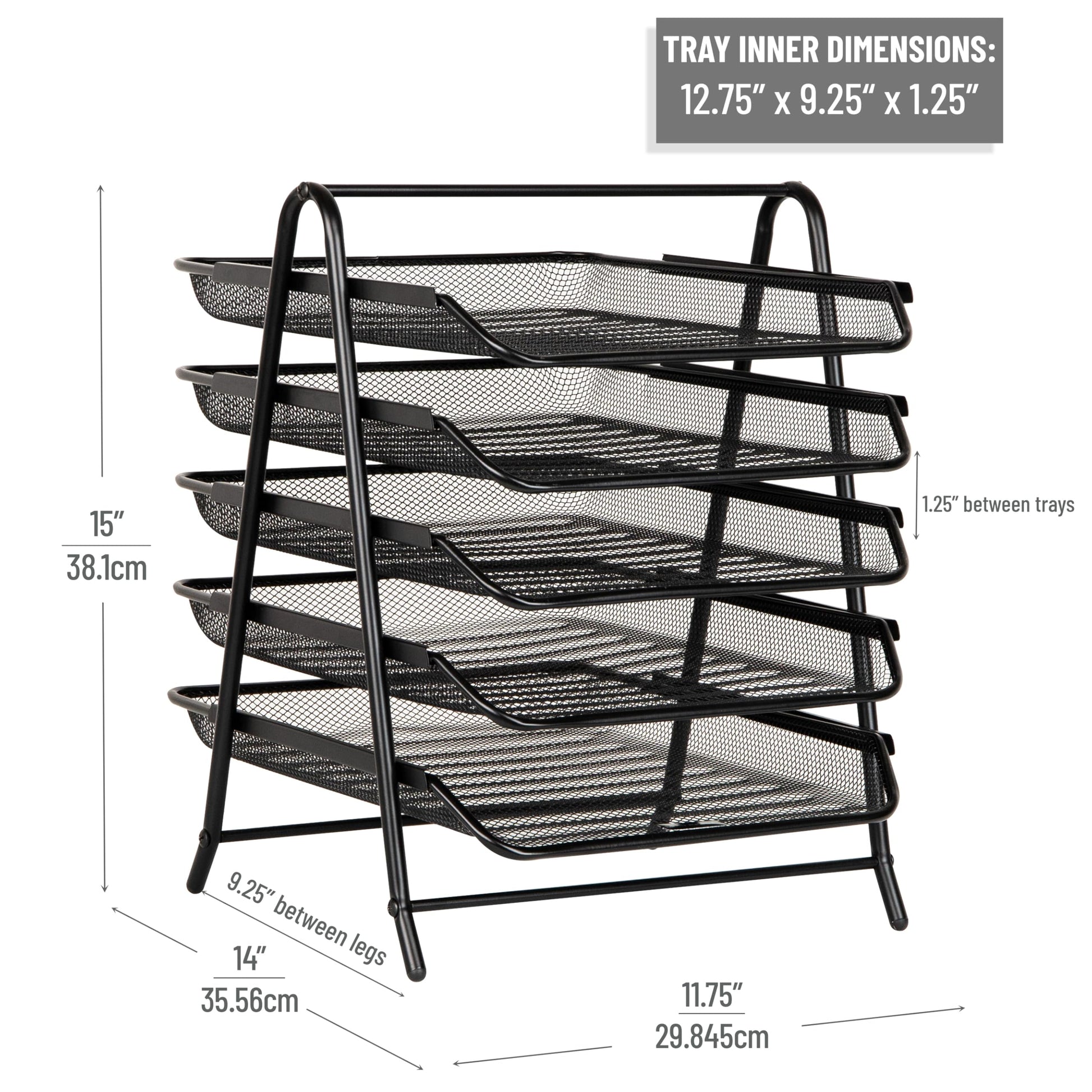 Mind Reader 5-Tier Paper Tray Organizer, Vertical Desktop File Storage Rack, Office, Metal Mesh