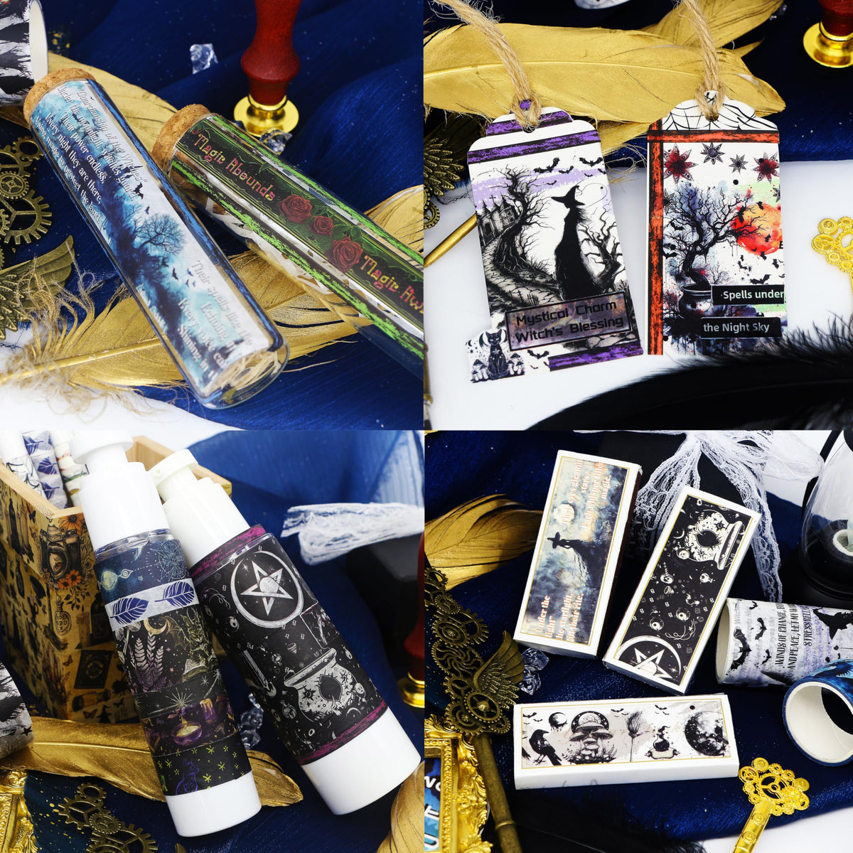 MPOPUUL Washi Tape Set 37 Rolls - Witches Theme Colored Decorative Adhesive Tape for Journaling