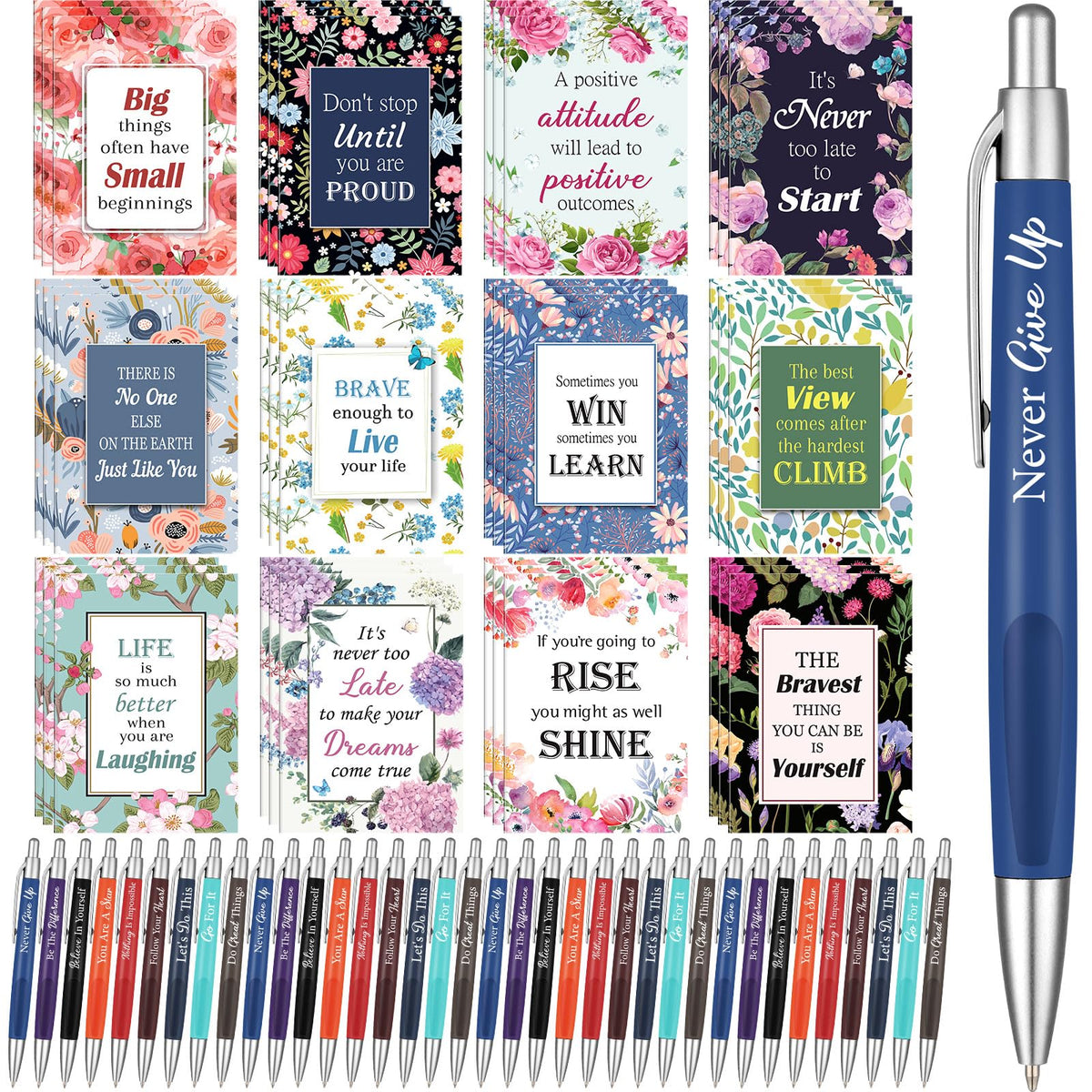 Yeaqee 72 Pcs Motivational Pen Notepad Gifts Bulk Set, Inspiring