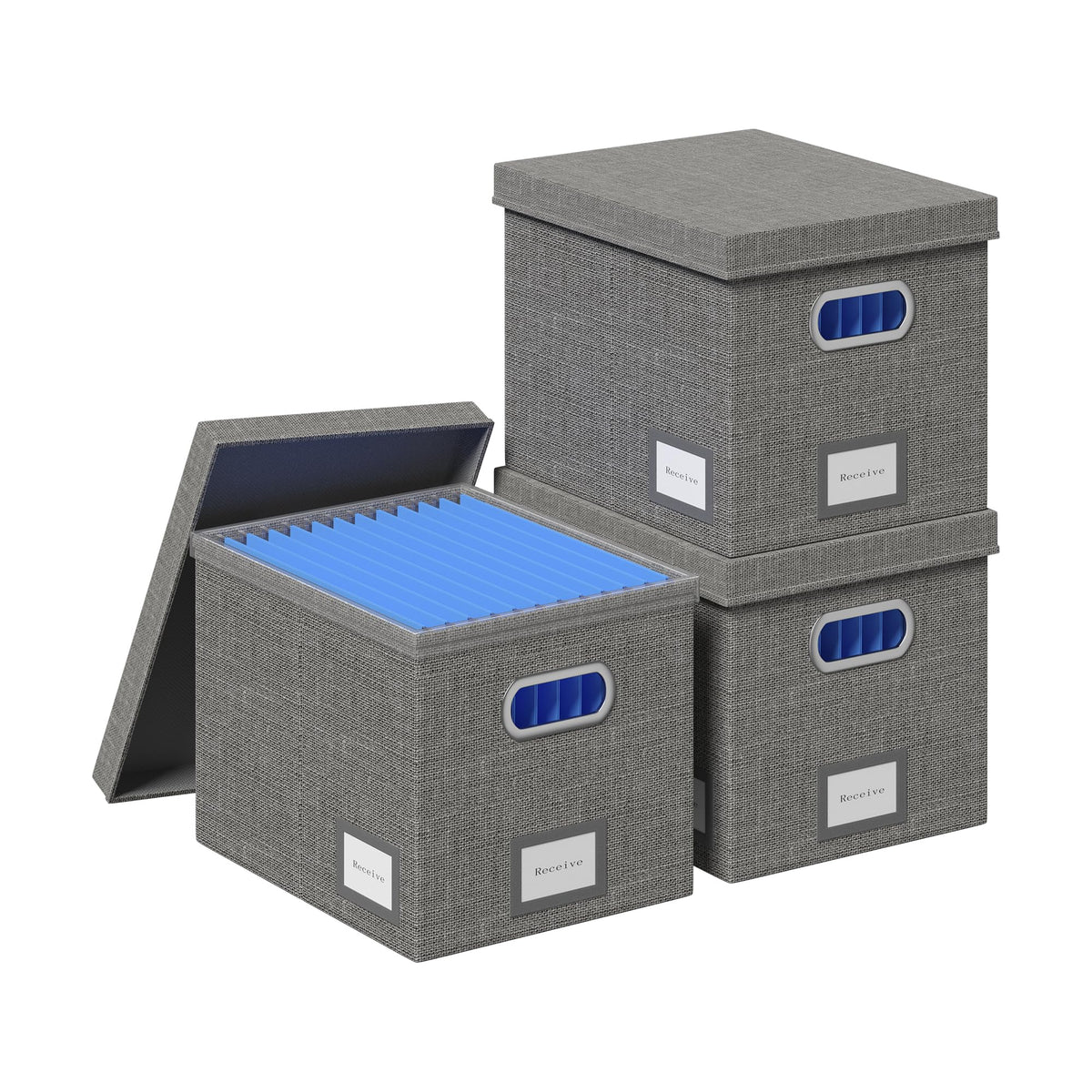 GRSQYS File Organizer Box - File Boxes for Hanging Files with Lid Set of 3 Decorative Hanging
