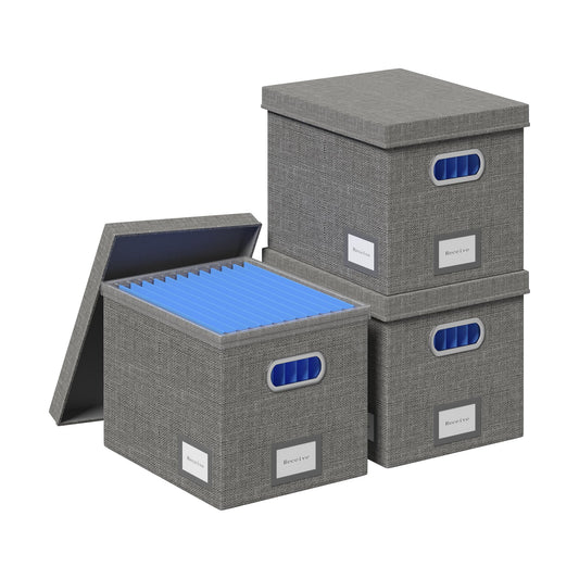 GRSQYS File Organizer Box - File Boxes for Hanging Files with Lid Set of 3 Decorative Hanging