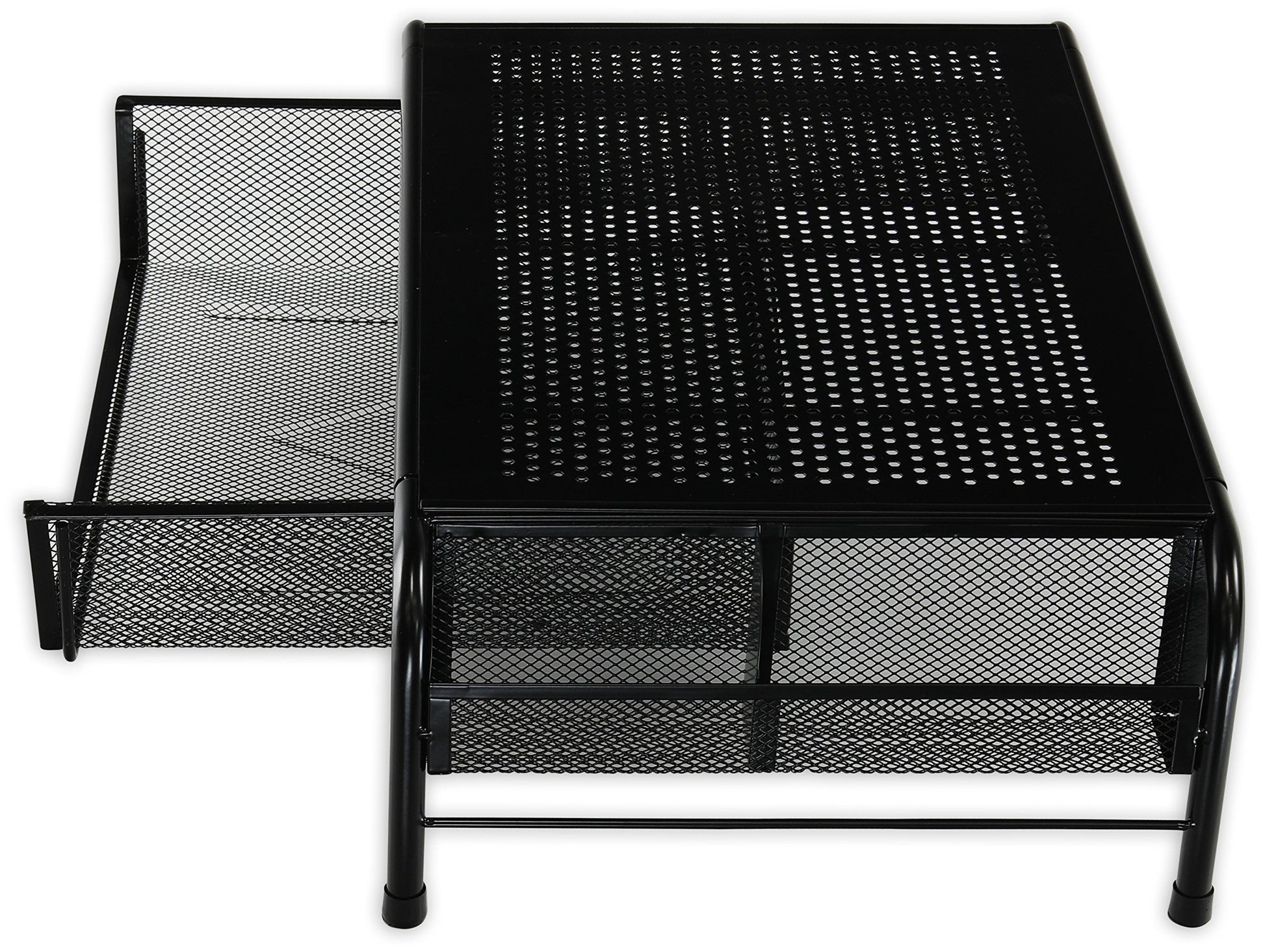 Simple Houseware Metal Desk Monitor Stand Riser w/ Drawer, 2-Pack, Black
