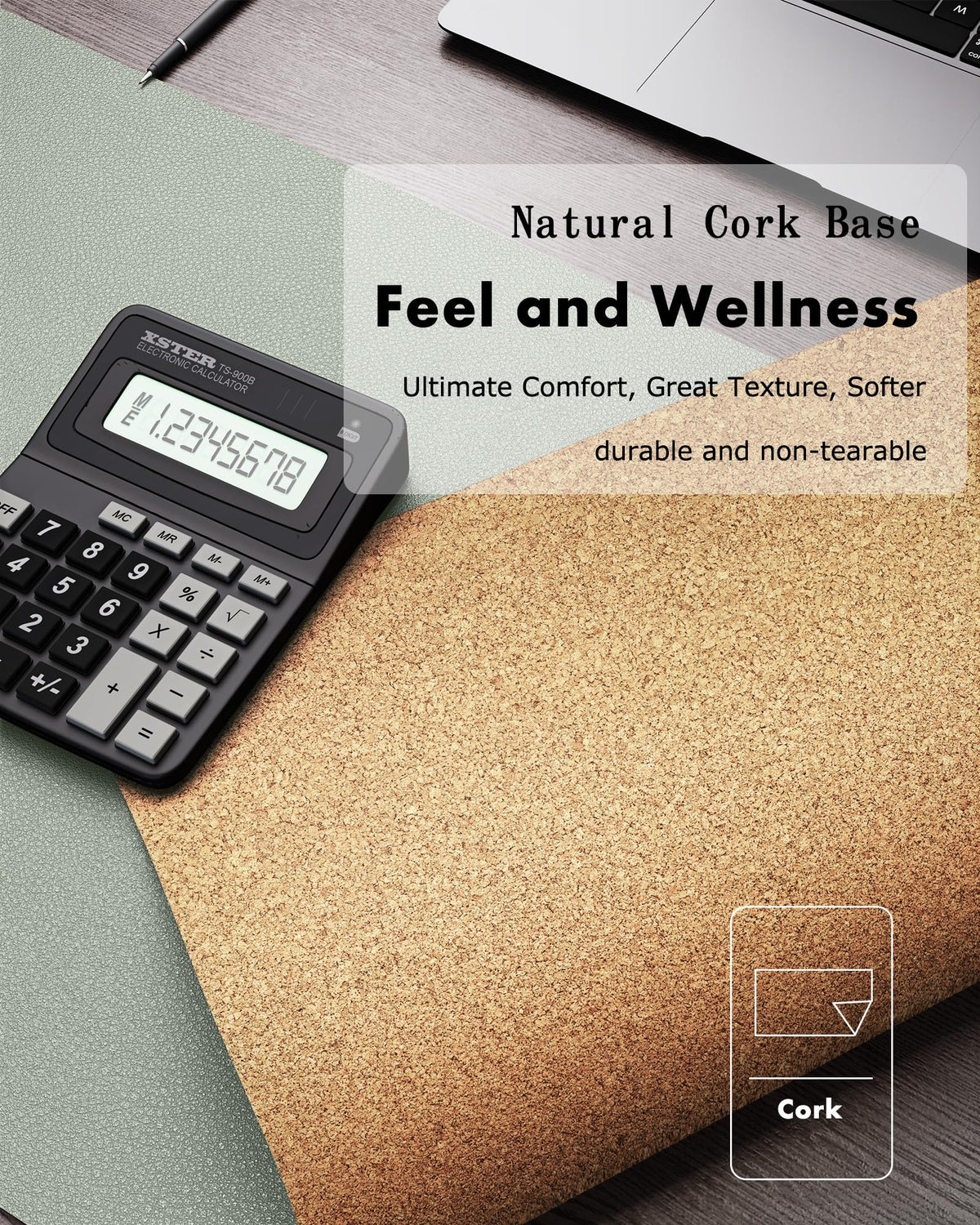 YSAGi Double-Sided Desk Pad, 35.4"x17"Leather Desk Mat, Eco Cork Desk Pad Protector,Large Mouse