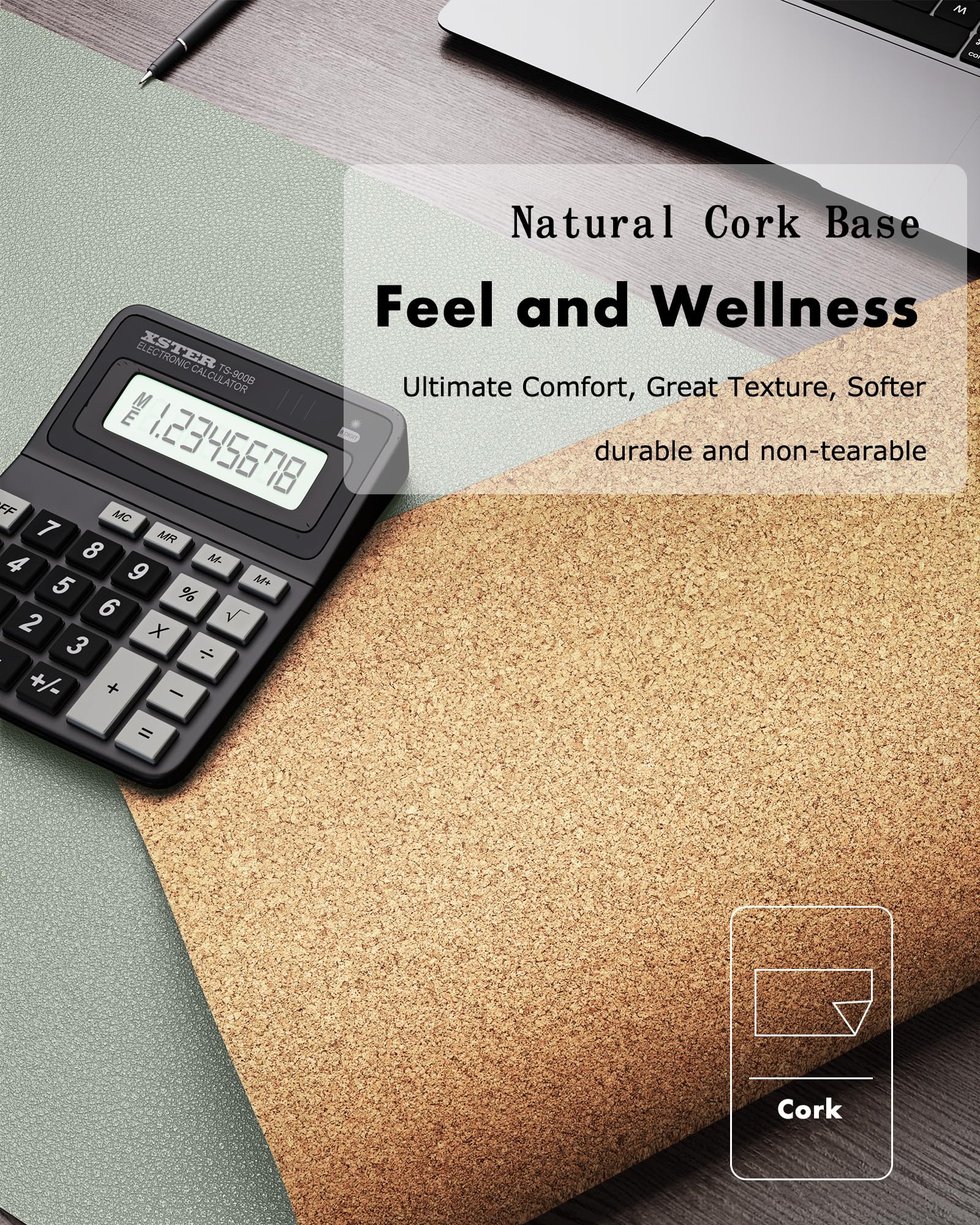 YSAGi Double-Sided Desk Pad, 35.4"x17"Leather Desk Mat, Eco Cork Desk Pad Protector,Large Mouse