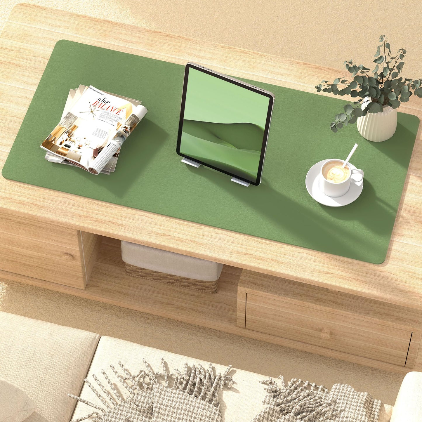 Roslim Leather Desk Pad Protector,Mouse Pad,Non-Slip Computer Mat for Desk,PU Leather Office Desk