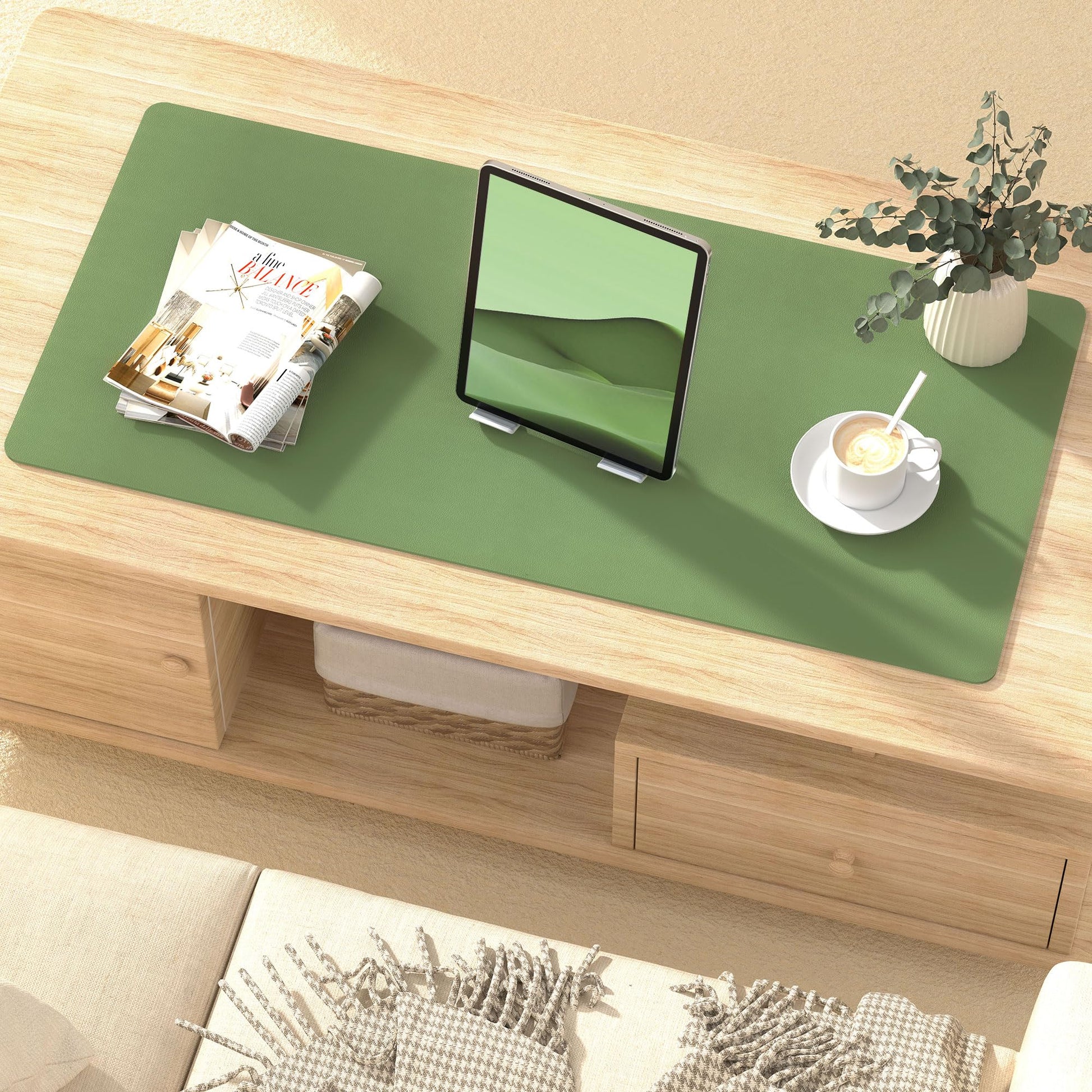 Roslim Leather Desk Pad Protector,Mouse Pad,Non-Slip Computer Mat for Desk,PU Leather Office Desk