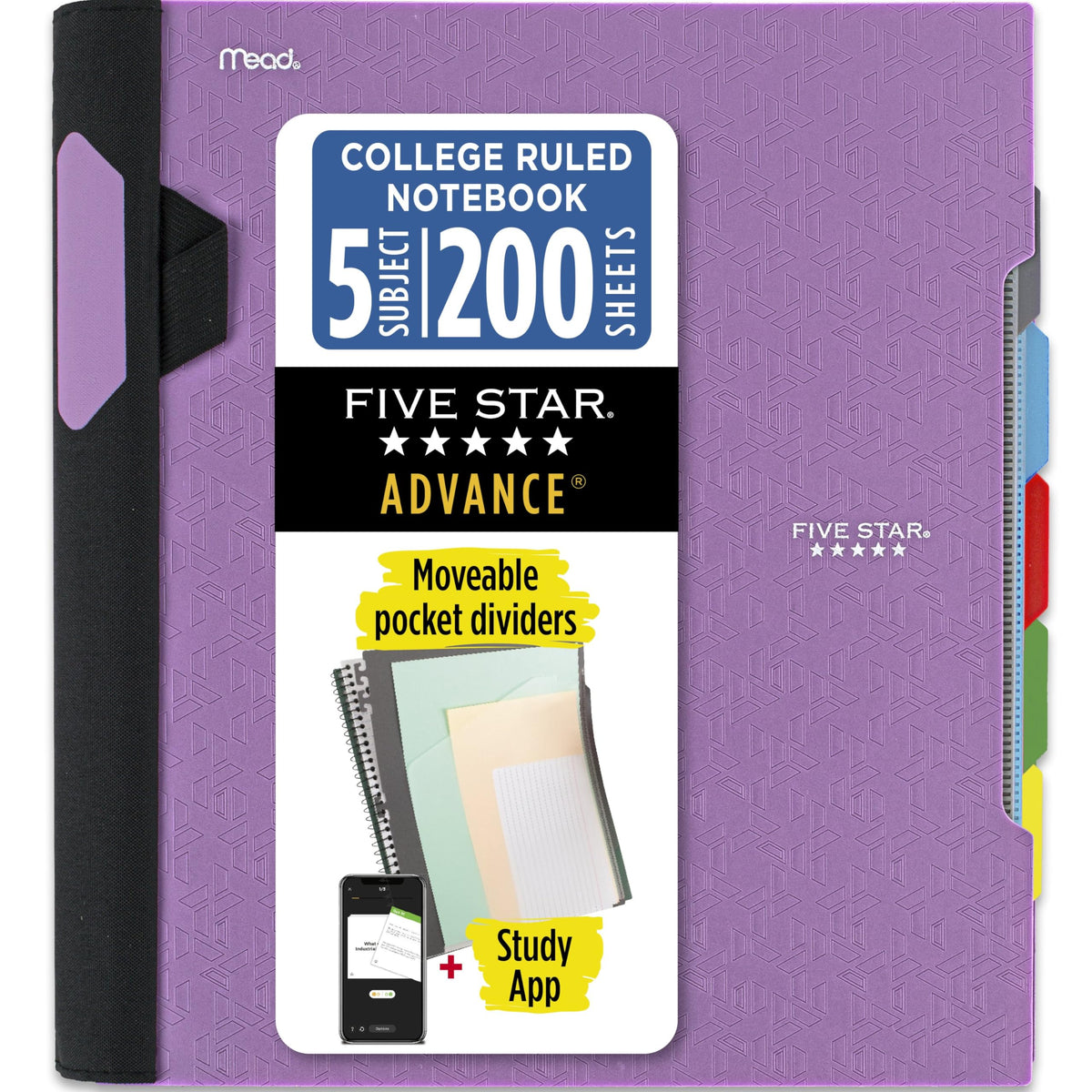 Five Star Advance Spiral Notebook + Study App, 5 Subject, College Ruled Paper, 8-1/2" x 11", 200