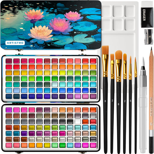 ARTISTRO Watercolor Paint Set with Palette & Brush Pens - 168 Colors