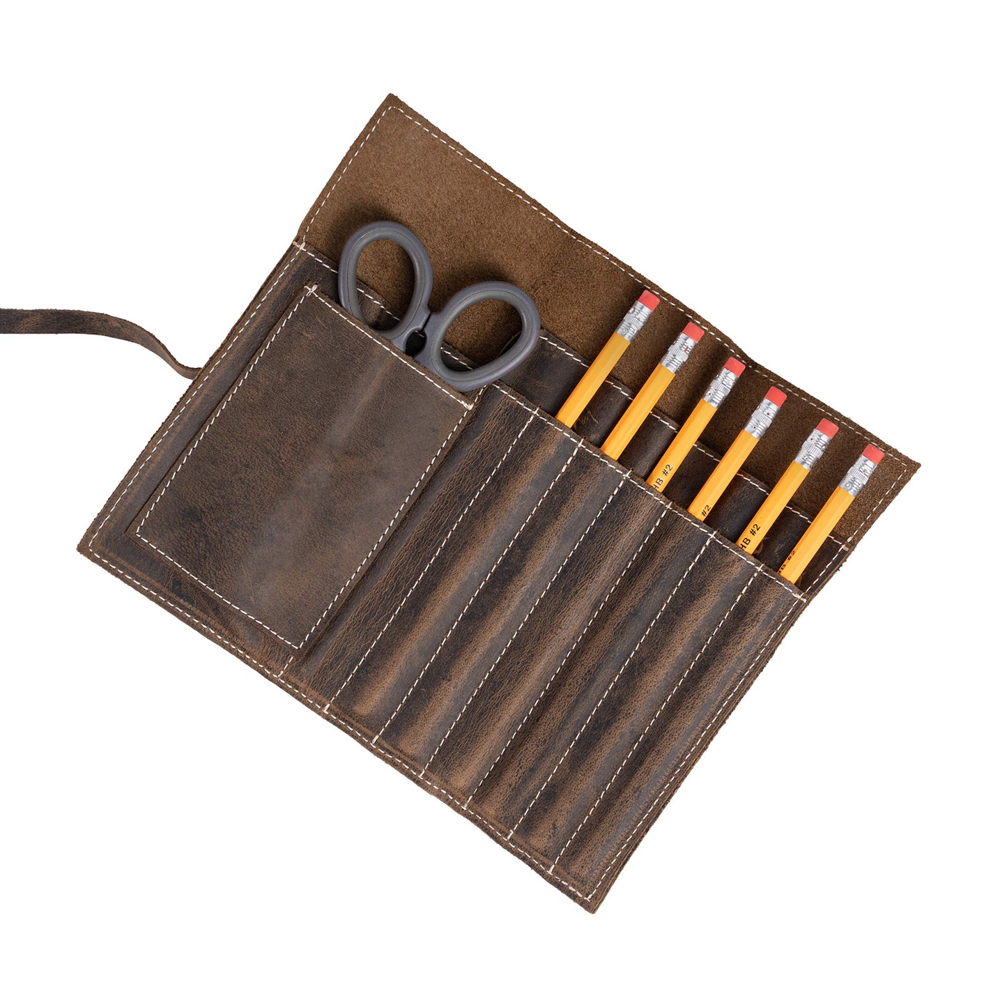 KomalC Genuine Leather Pen Case & Pencil Holder – Artisan Leather Stationery Roll/Foldable Pouch