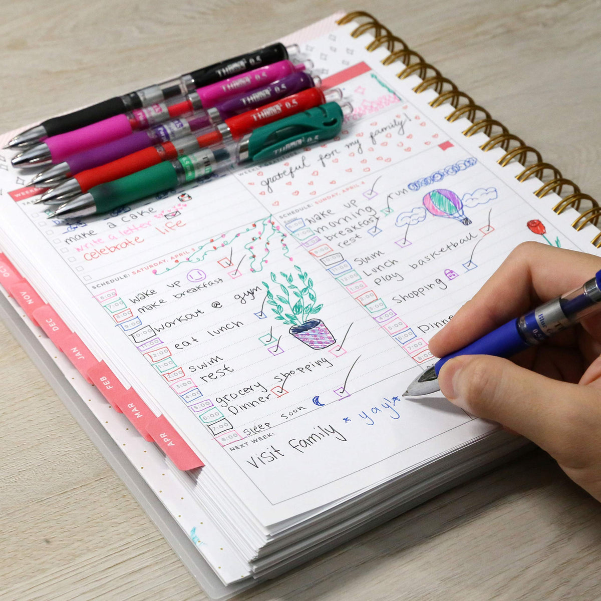 [24 Pens - 4Black, 4Blue, 4 Red, 4 Green, 4 Pink, 4Purple Ink] Think2 Retractable Gel Pens.
