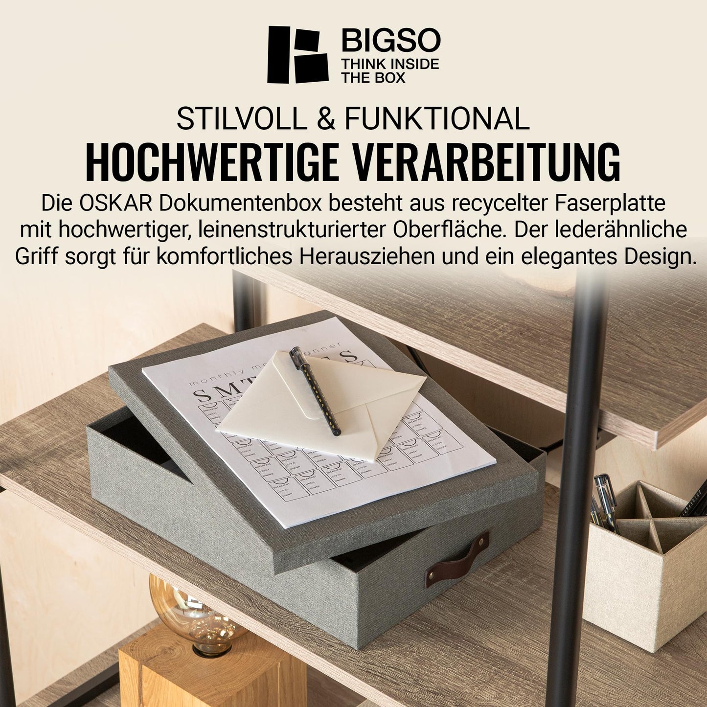 The Holding Company 'Oskar A4 Storage Box for Letters, 26 x 35 x 9 cm (W x D x H) Grey