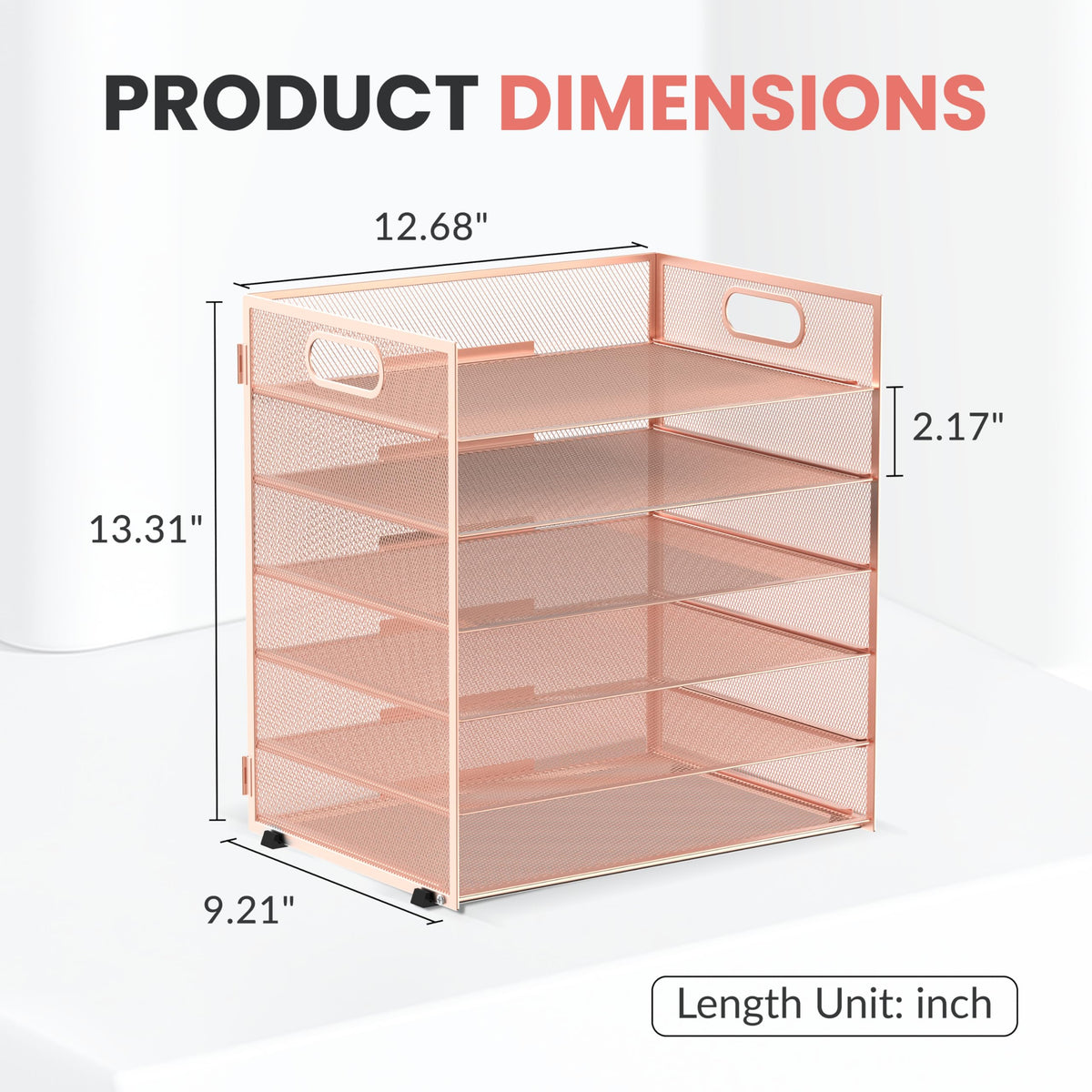 Daltack 6-Tier Paper Organizer for Desk with Handle, Rose Gold, 2 Pack
