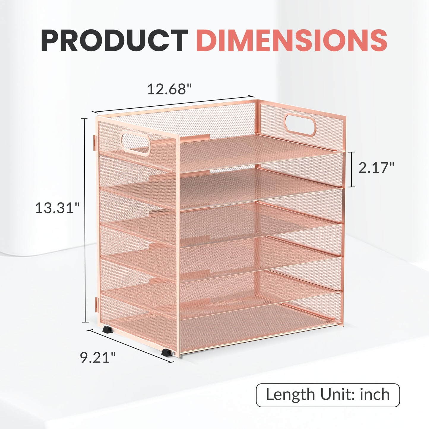 Daltack 6-Tier Paper Organizer for Desk with Handle, Rose Gold