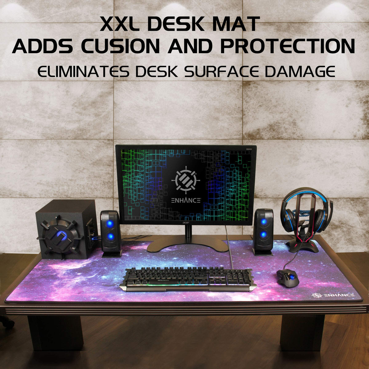 ENHANCE XXXL Gaming Computer Desk Mat - 3XL Large Mouse Mat (48x24 Mouse Pad) Cushion Padding for