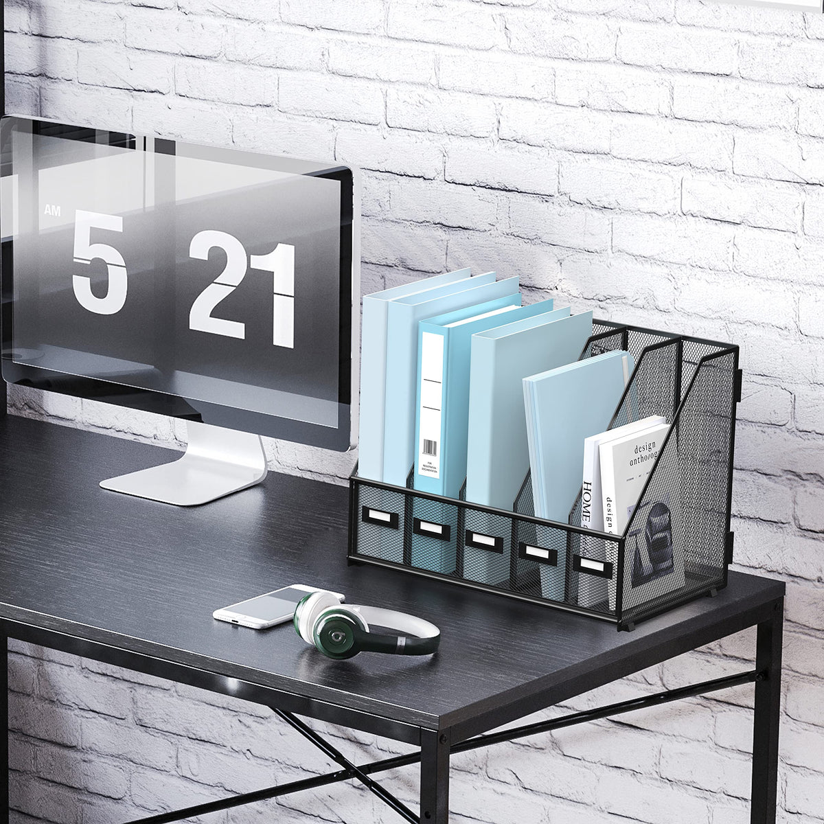 SUPEASY Desk Organizers Metal Desk Magazine File Holder with 5 Vertical Compartments Rack File
