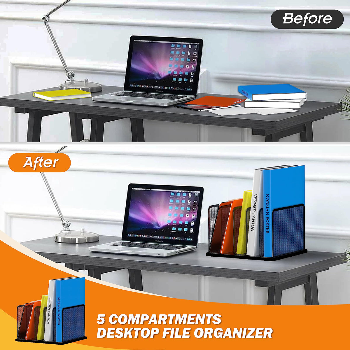 Kuntine.B Desk File Organizer Upright Mesh Desktop Organizer File Sorter Office Organization File