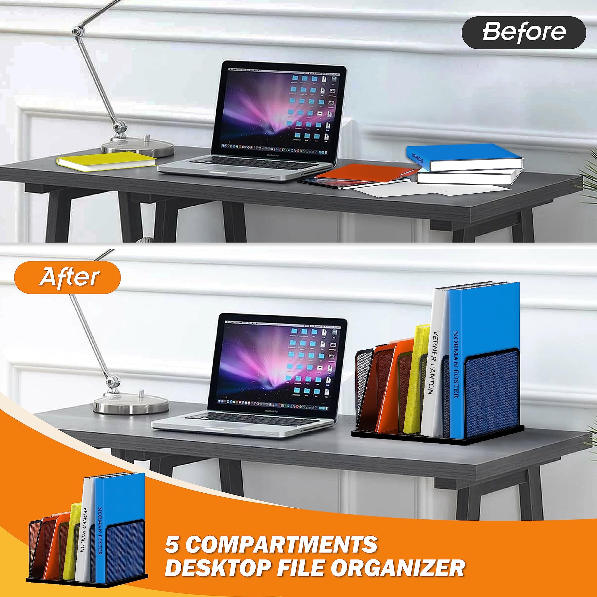 Kuntine.B Desk File Organizer Upright Mesh Desktop Organizer File Sorter Office Organization File