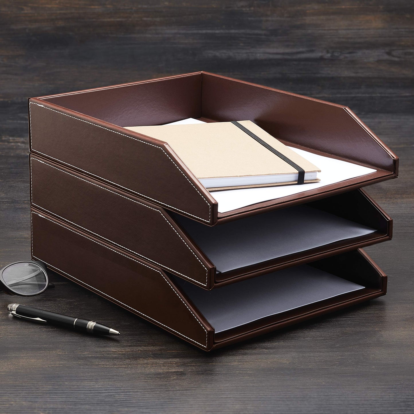 Gallaway Leather Letter Desk Organizer - Premium PU Leather Perfect for Office Organization