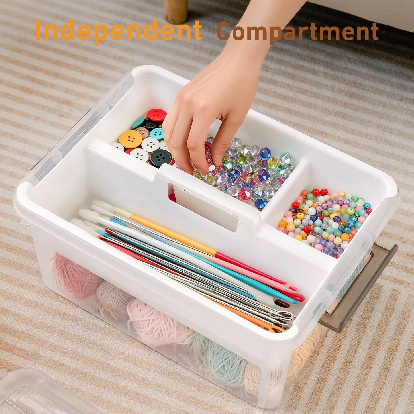 Citylife 17 QT Clear Craft Organizers and Storage Box with Handled Tray