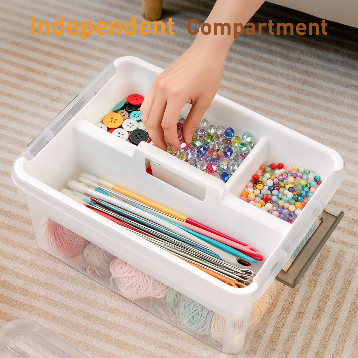 Citylife 17 QT Clear Craft Organizers and Storage Box with Handled Tray