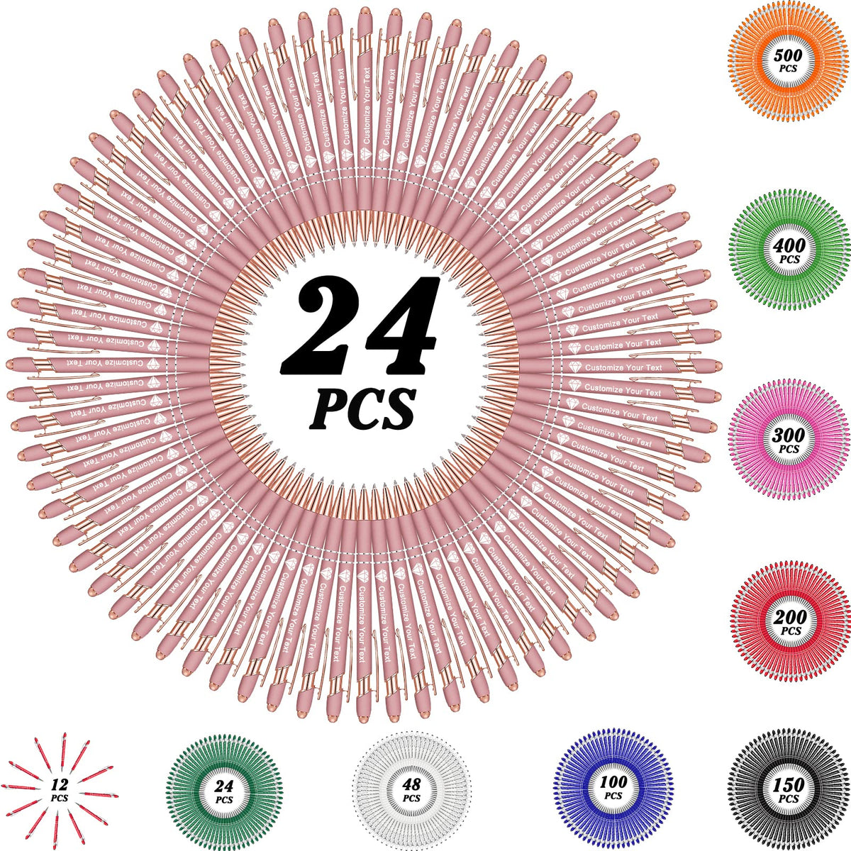 MOUZYLCASE 24 Pcs Personalized Pens Custom Ballpoint Pens with Name Logo Customized Ink Pens with