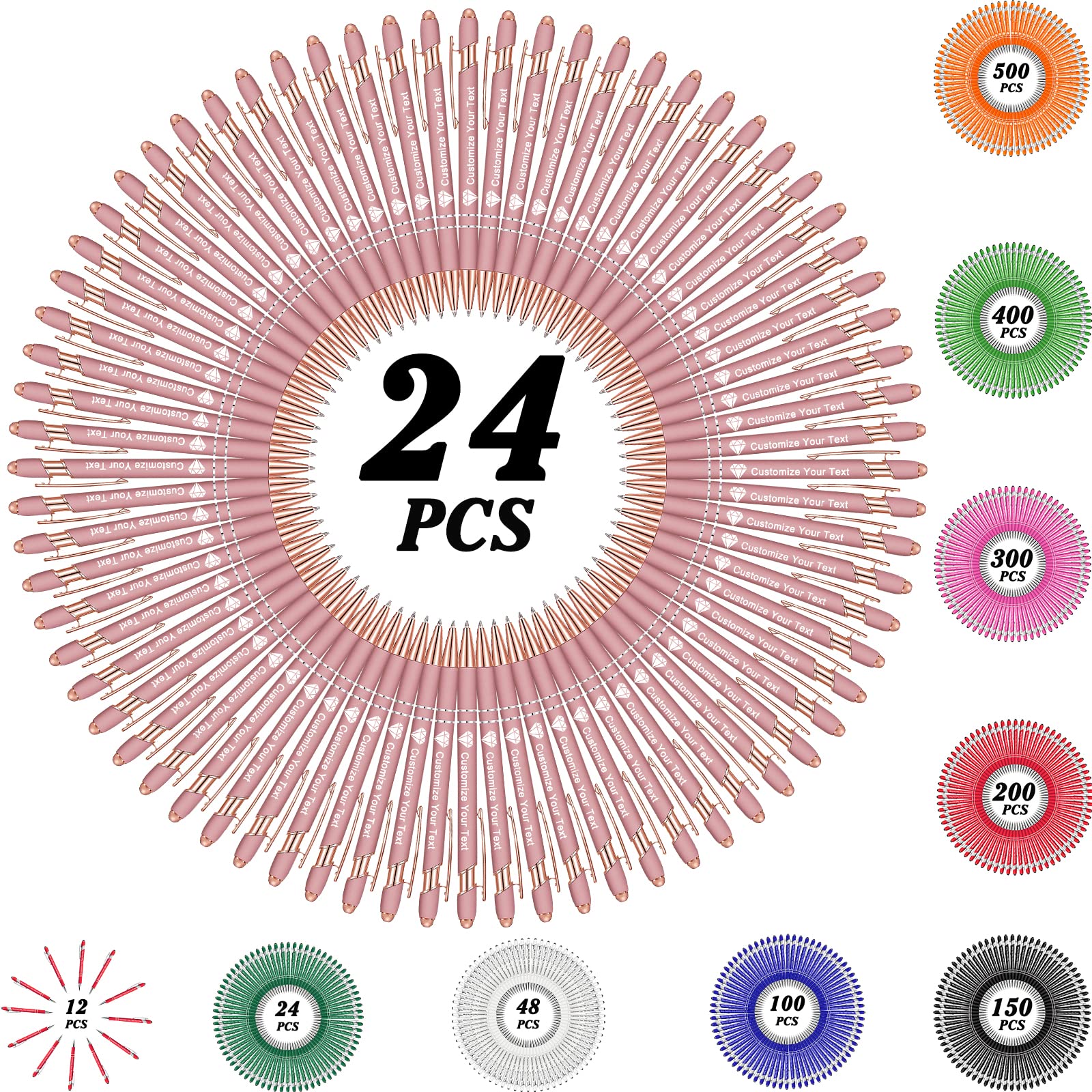 MOUZYLCASE 24 Pcs Personalized Pens Custom Ballpoint Pens with Name Logo Customized Ink Pens with